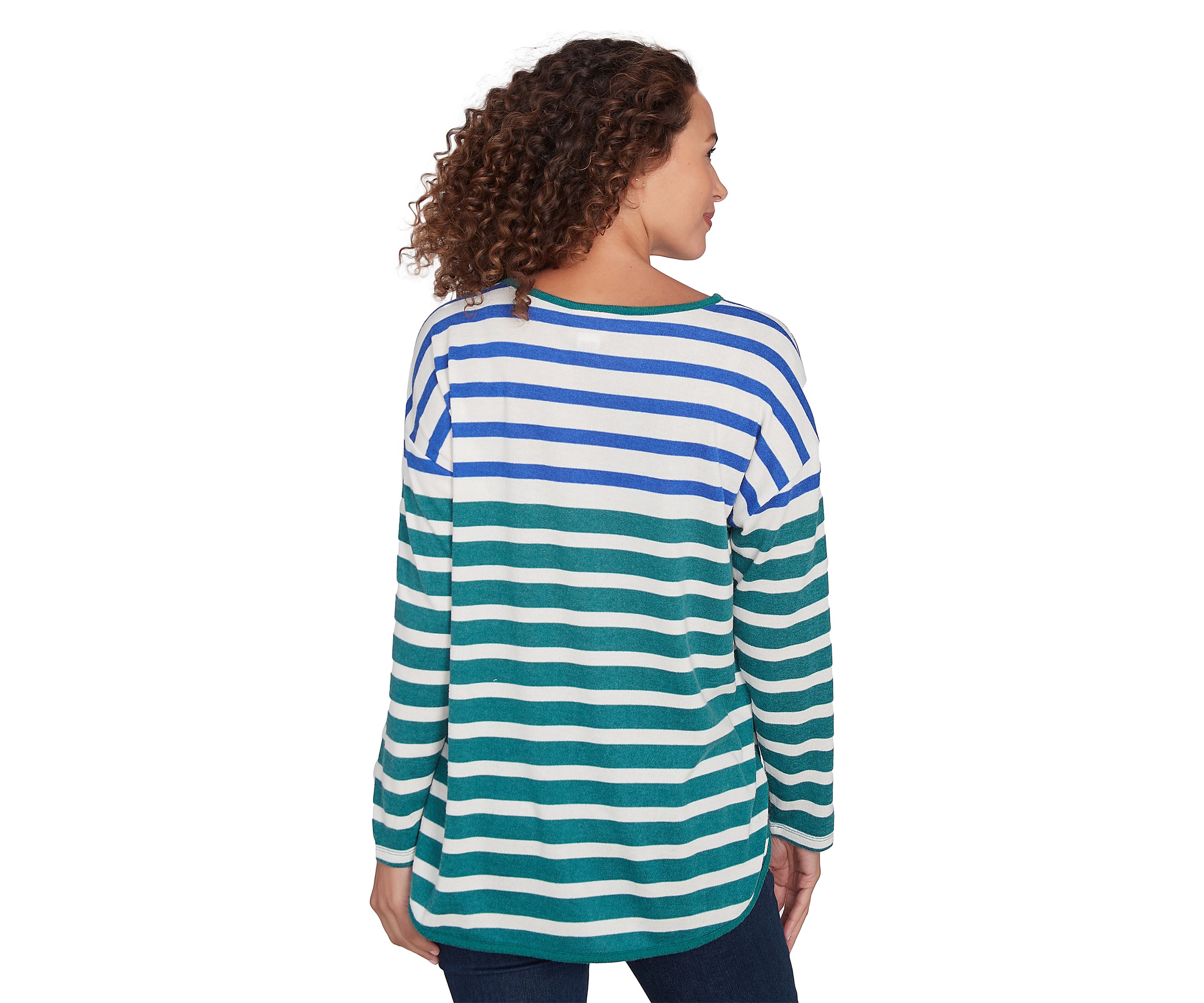 Petite Crew Neck Stripe Hatchi Knit Top