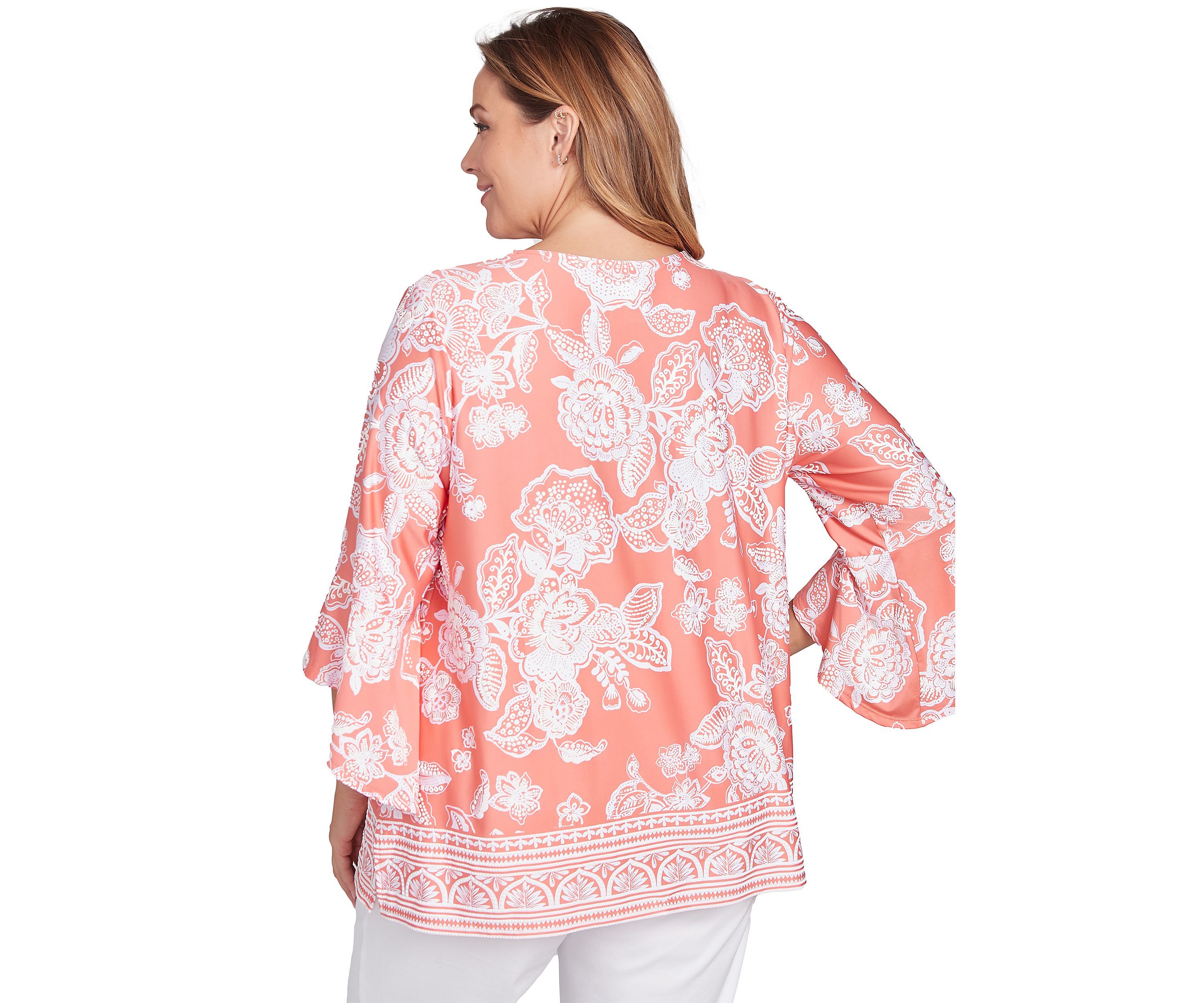 Plus Size Floral Border Puff Print Ruffle Top