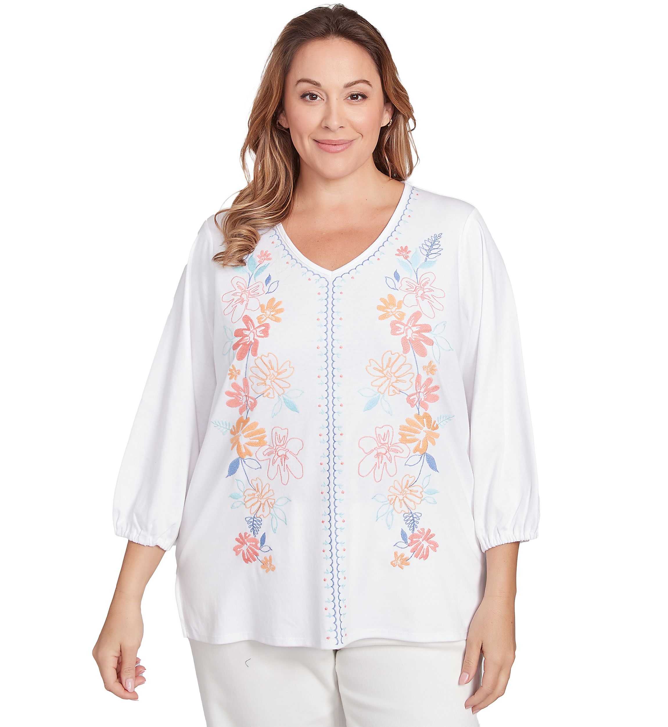 Plus Size Floral Embroidered Solid Knit Top