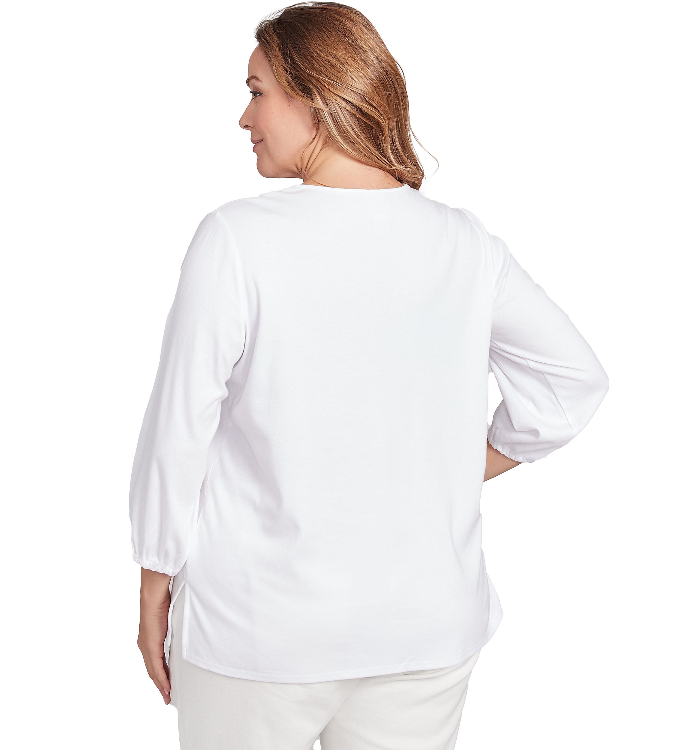 Plus Size Floral Embroidered Solid Knit Top