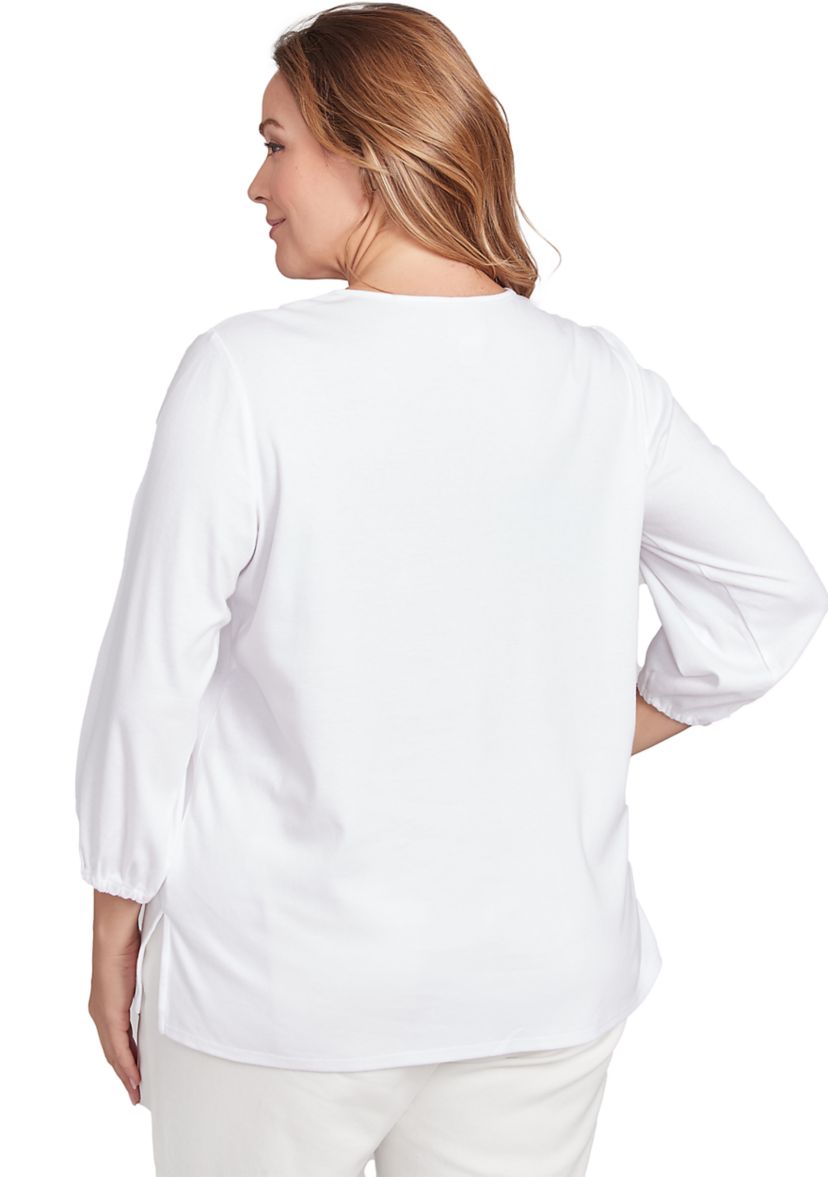 Plus Size Floral Embroidered Solid Knit Top