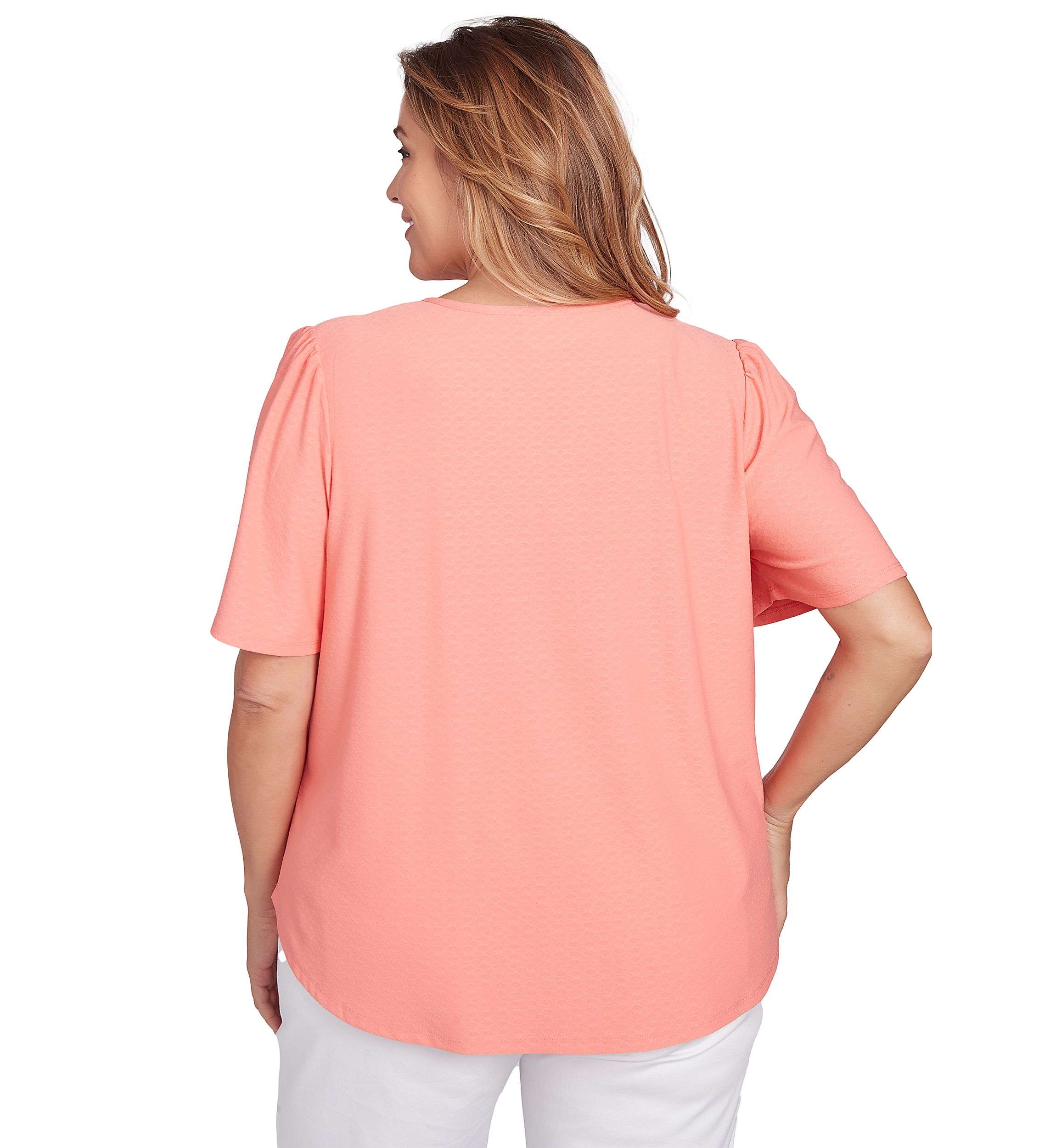 Plus Size Scoop Neck Texture Solid Knit Top With Short Ruffle Sleeves