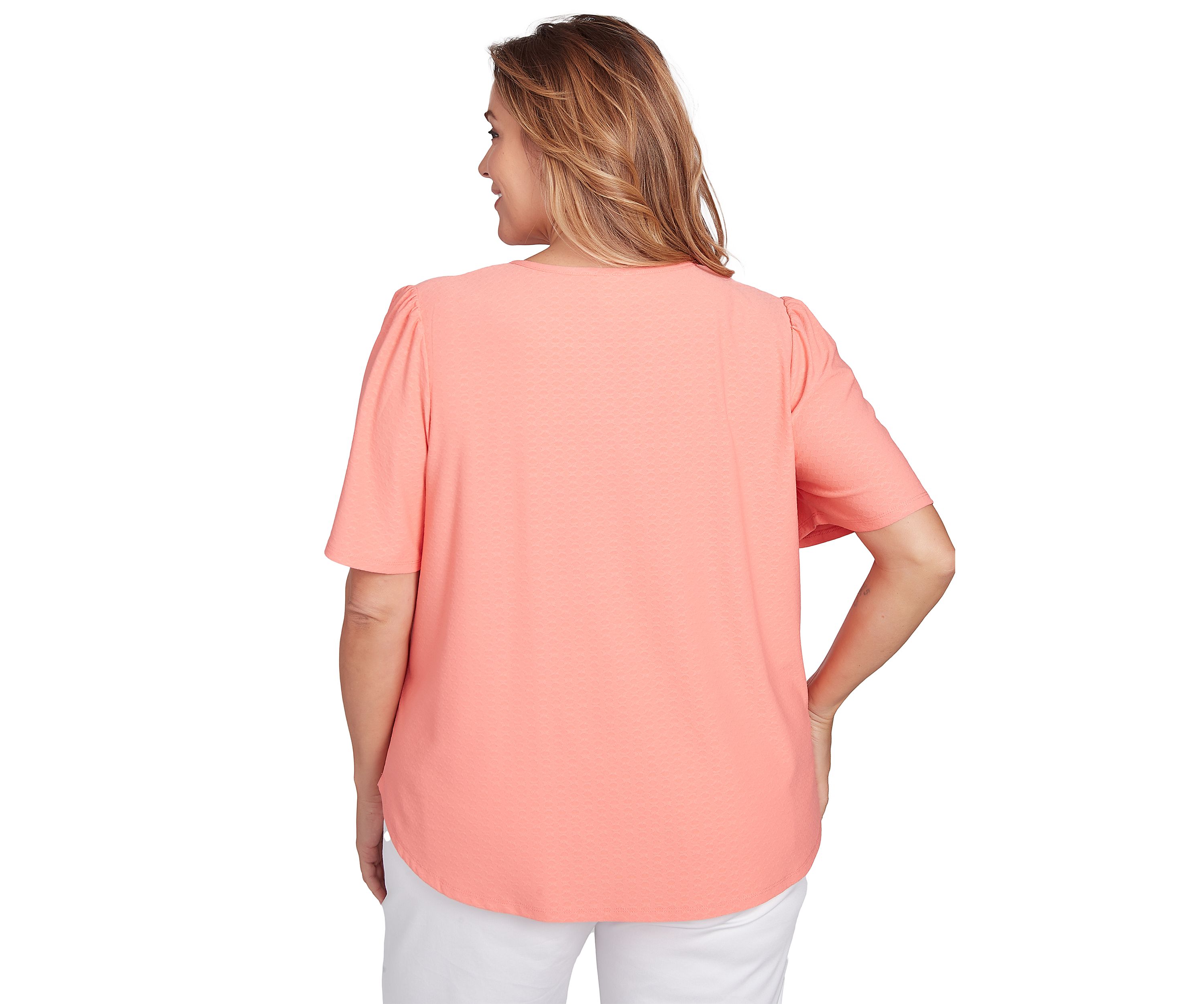 Plus Size Scoop Neck Texture Solid Knit Top With Short Ruffle Sleeves