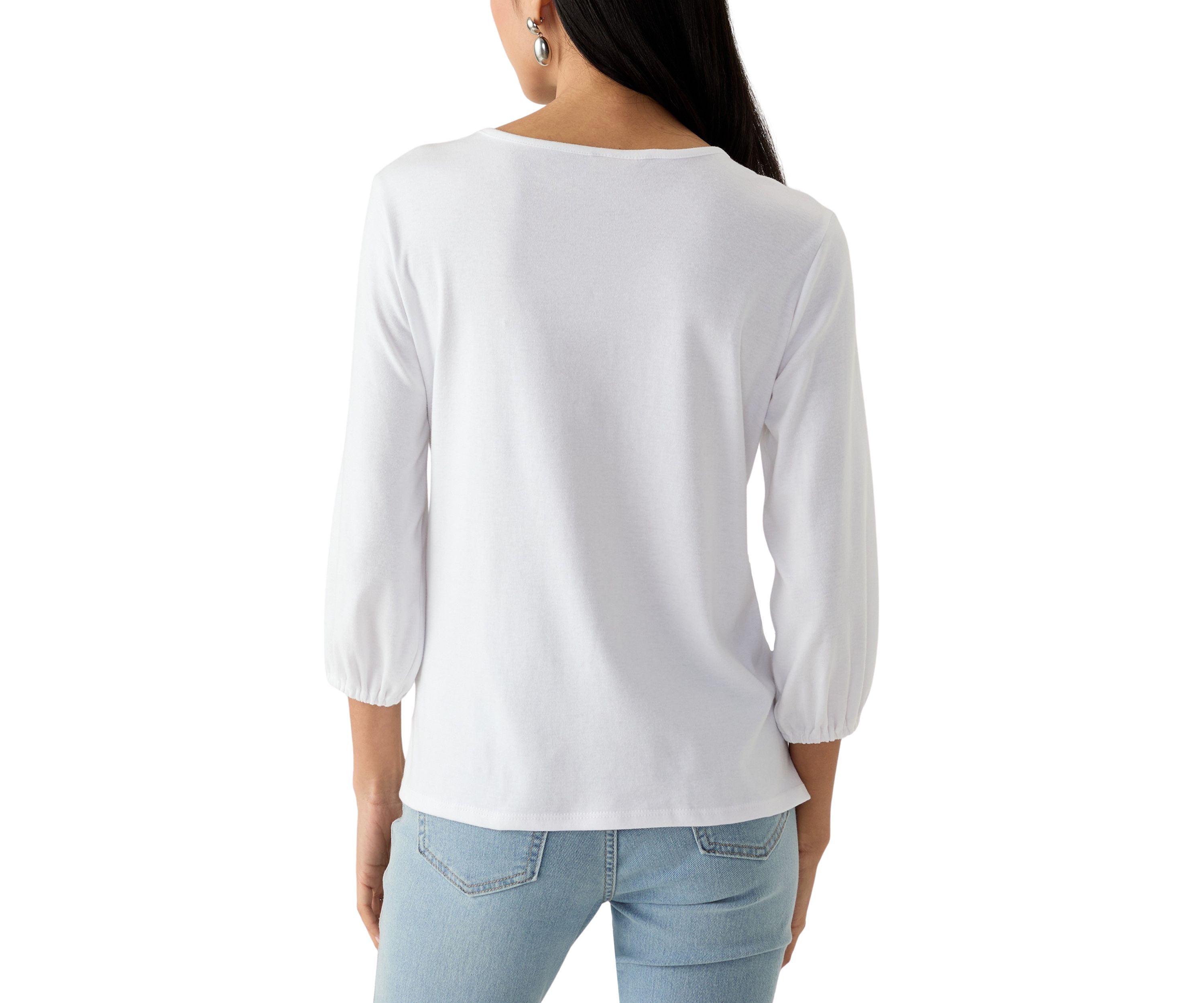 Petite Floral Embroidered Solid Knit Top