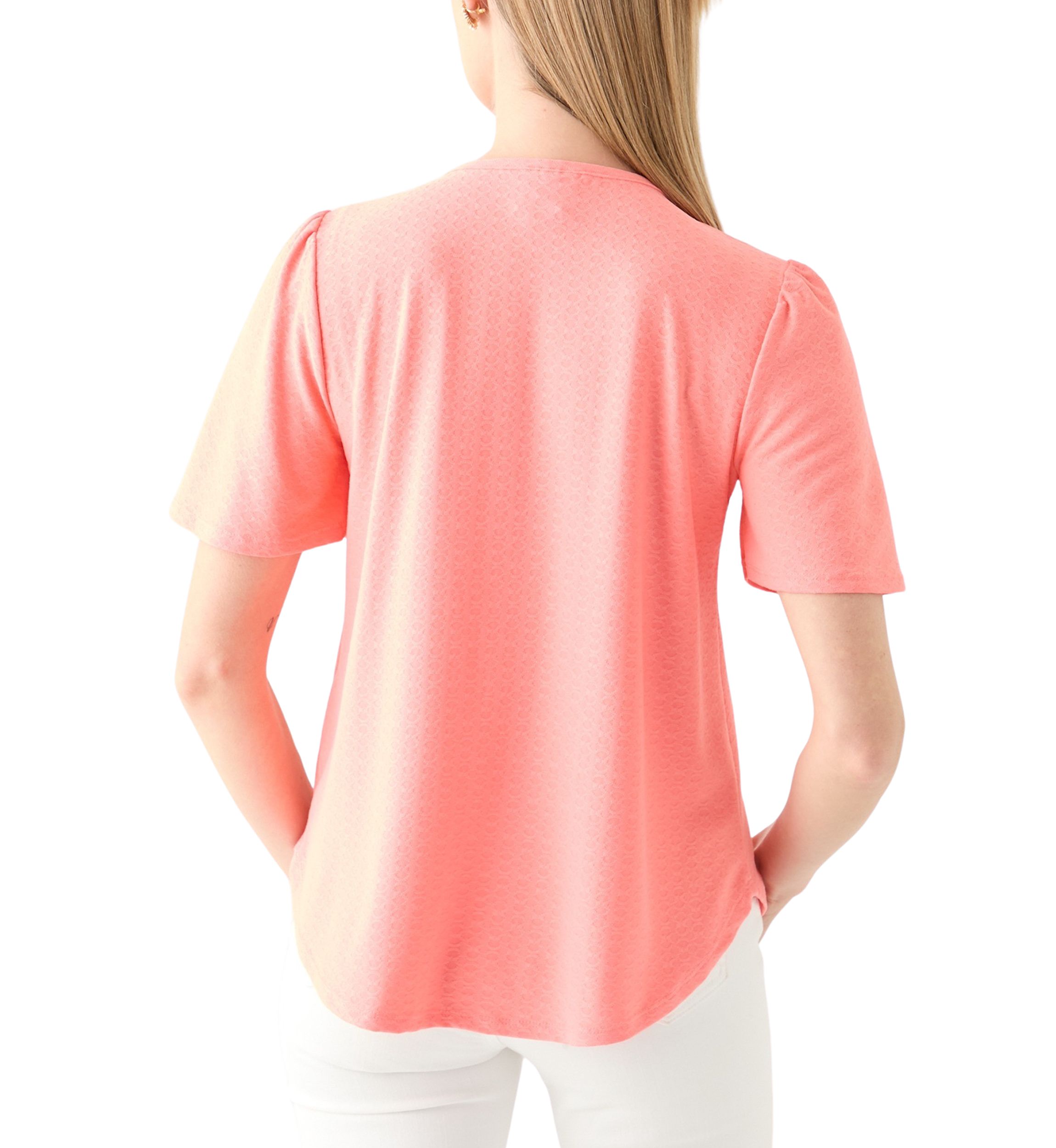 Petite Split Neck Texture Solid Knit Top With Short Ruffle Sleeves