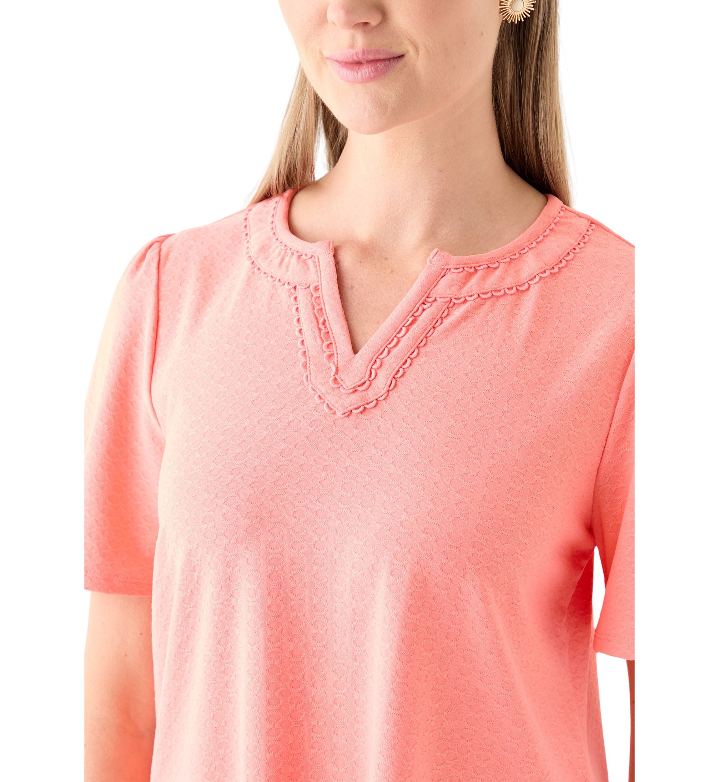 Petite Split Neck Texture Solid Knit Top With Short Ruffle Sleeves