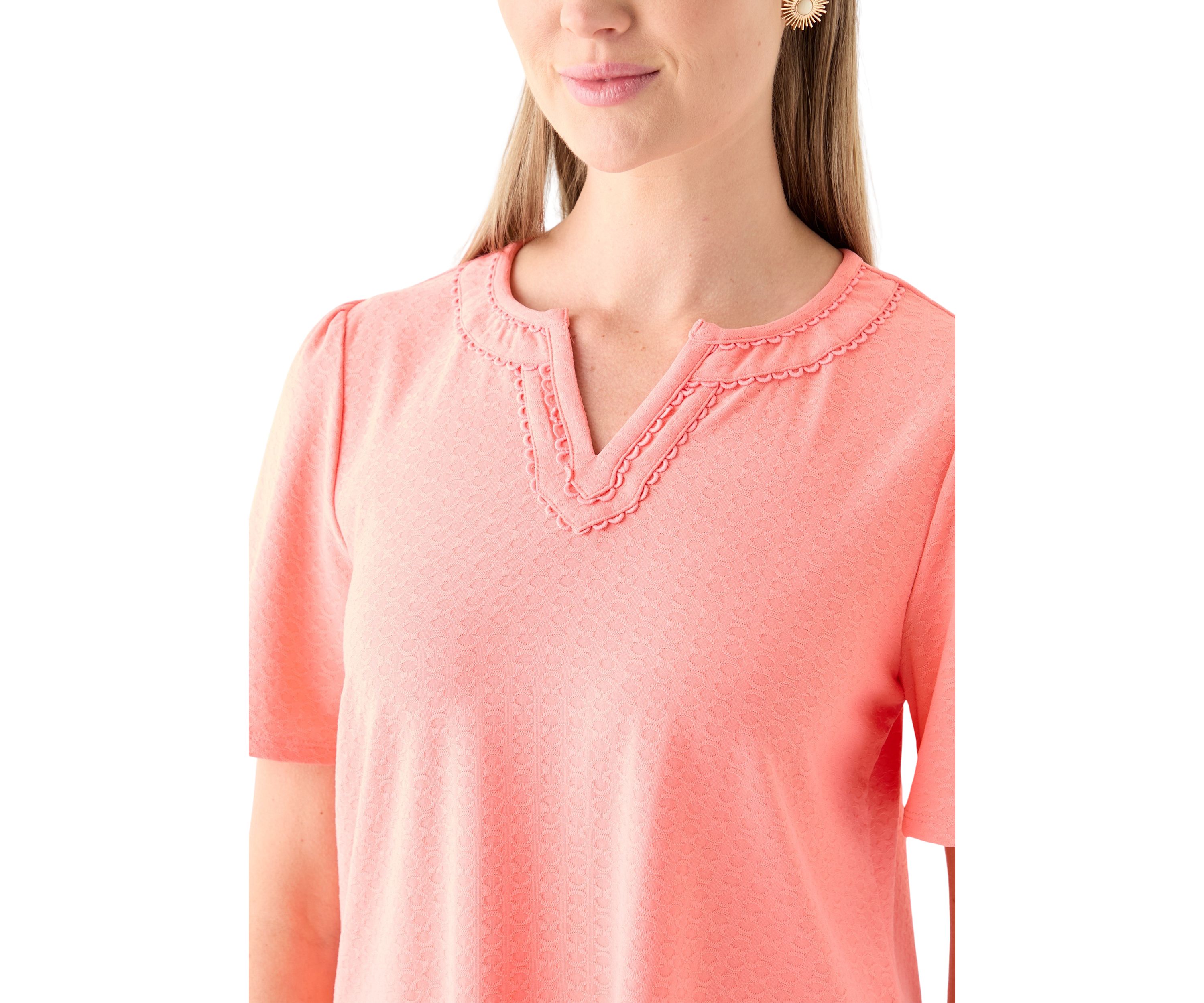 Petite Split Neck Texture Solid Knit Top With Short Ruffle Sleeves