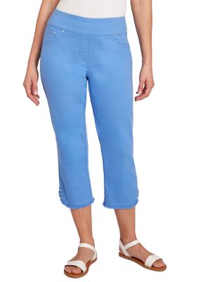 Women's Pull-On Stretch Denim Lace Hem Capri Pants