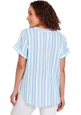 Women's Embroidered Striped Top