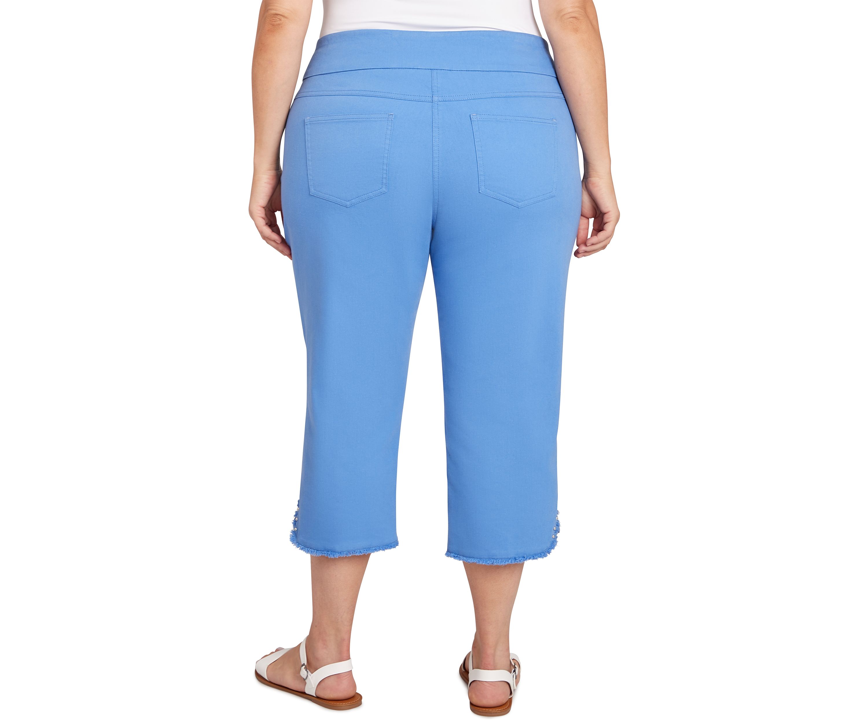 Plus Size Pull-On Stretch Denim Lace Hem Capri Pants