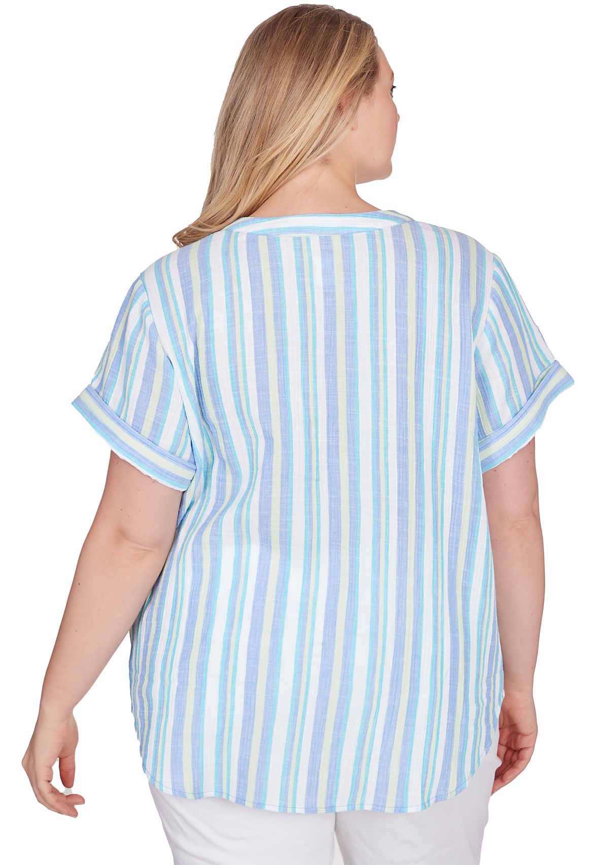 Plus Size Embroidered Striped Top