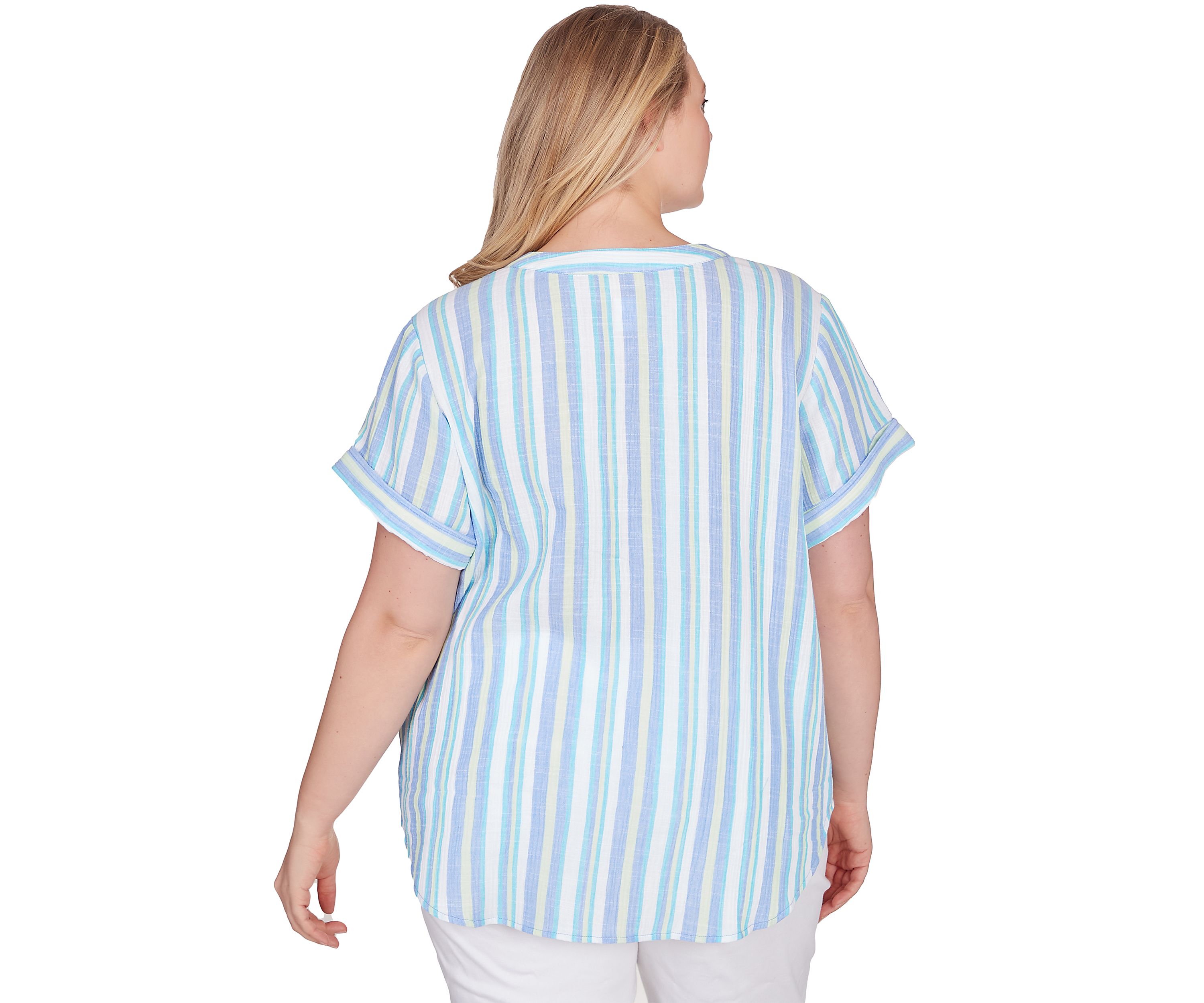 Plus Size Embroidered Striped Top