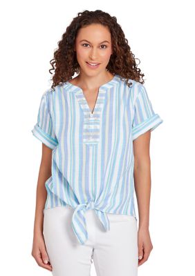 Petite Embroidered Striped Top