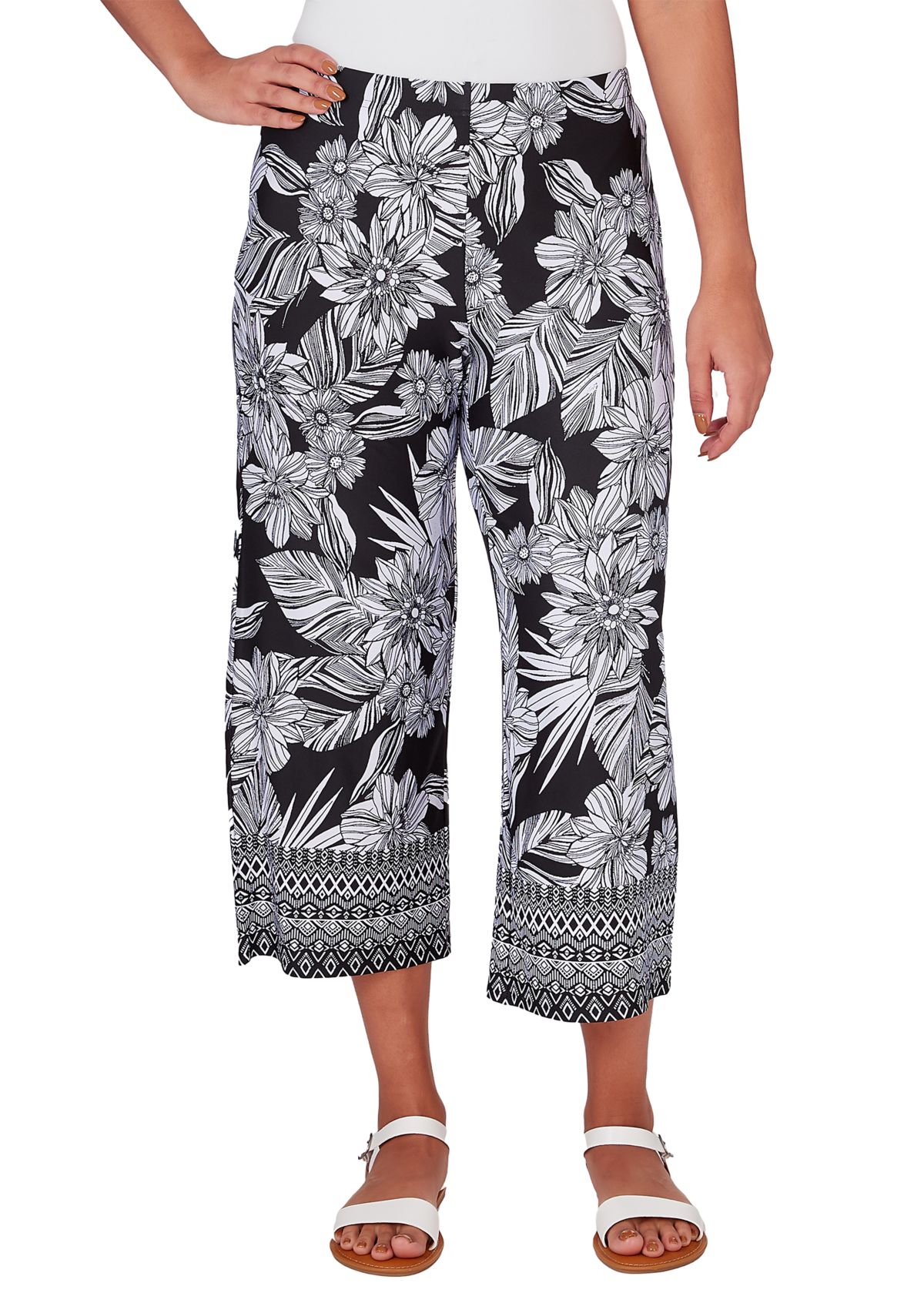 Womens Floral Geo Hem Capri Pants