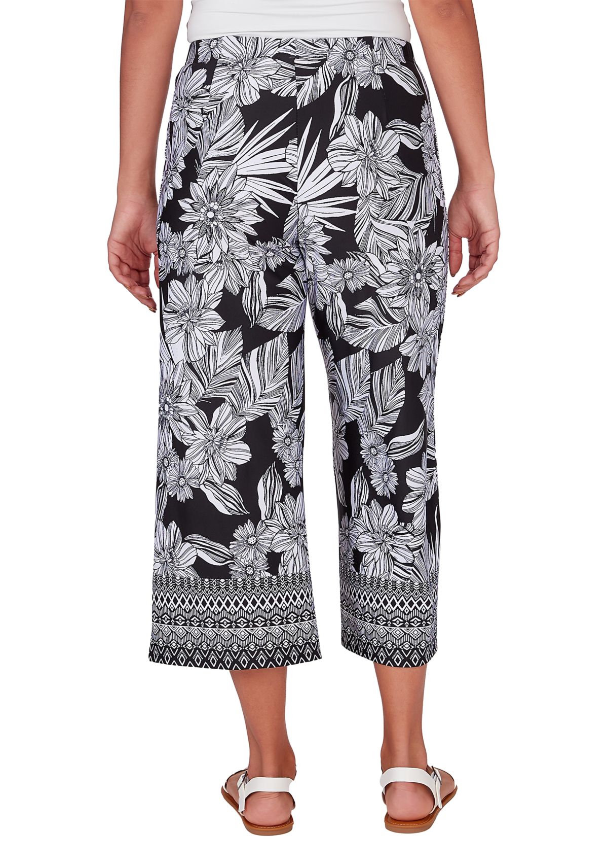 Womens Floral Geo Hem Capri Pants