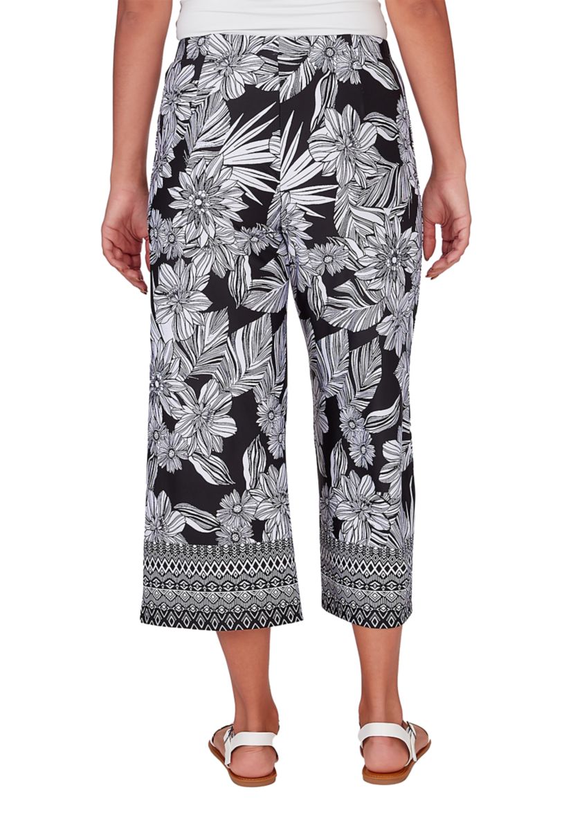 Womens Floral Geo Hem Capri Pants