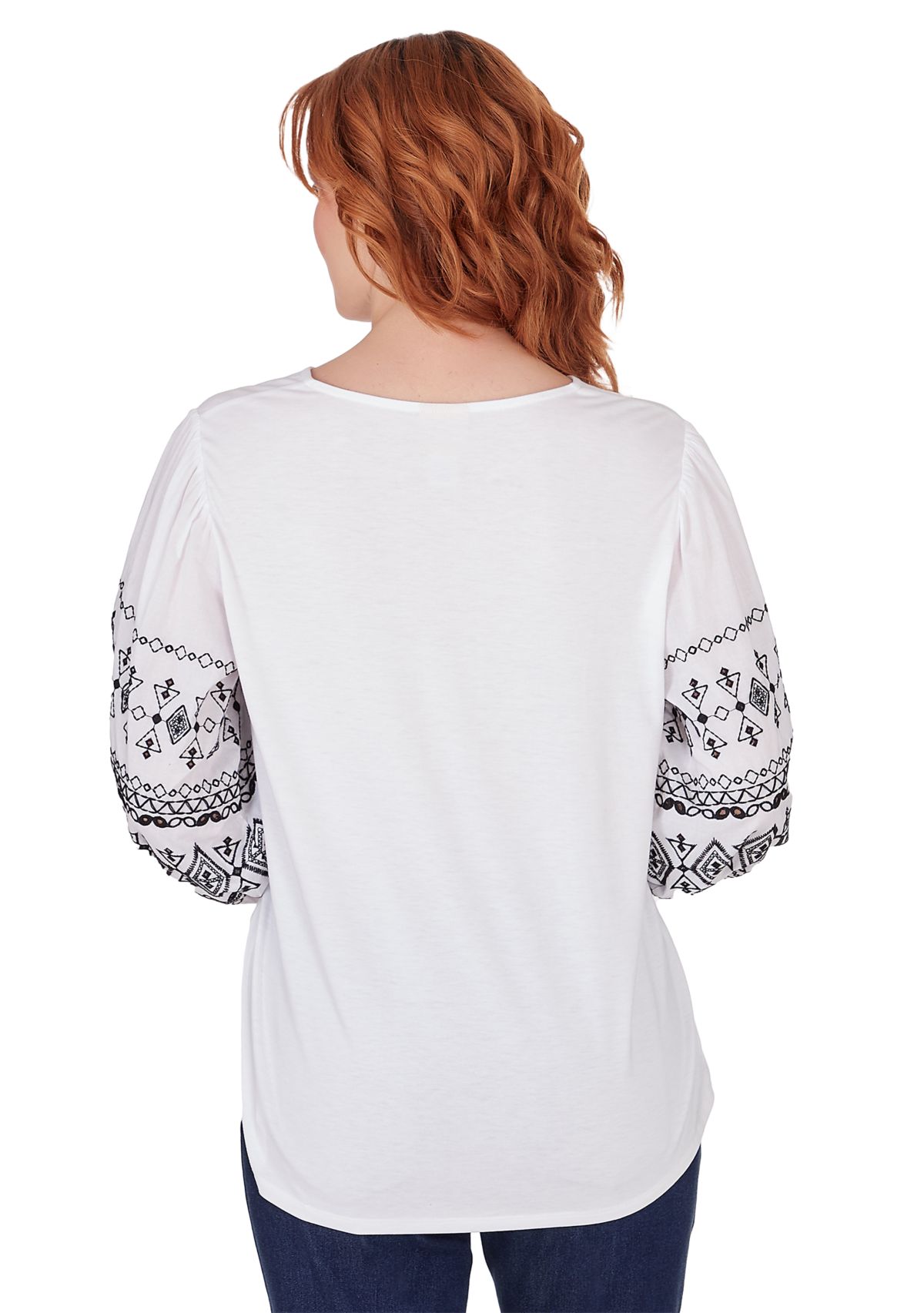 Womens Embroidered Solid Knit Top