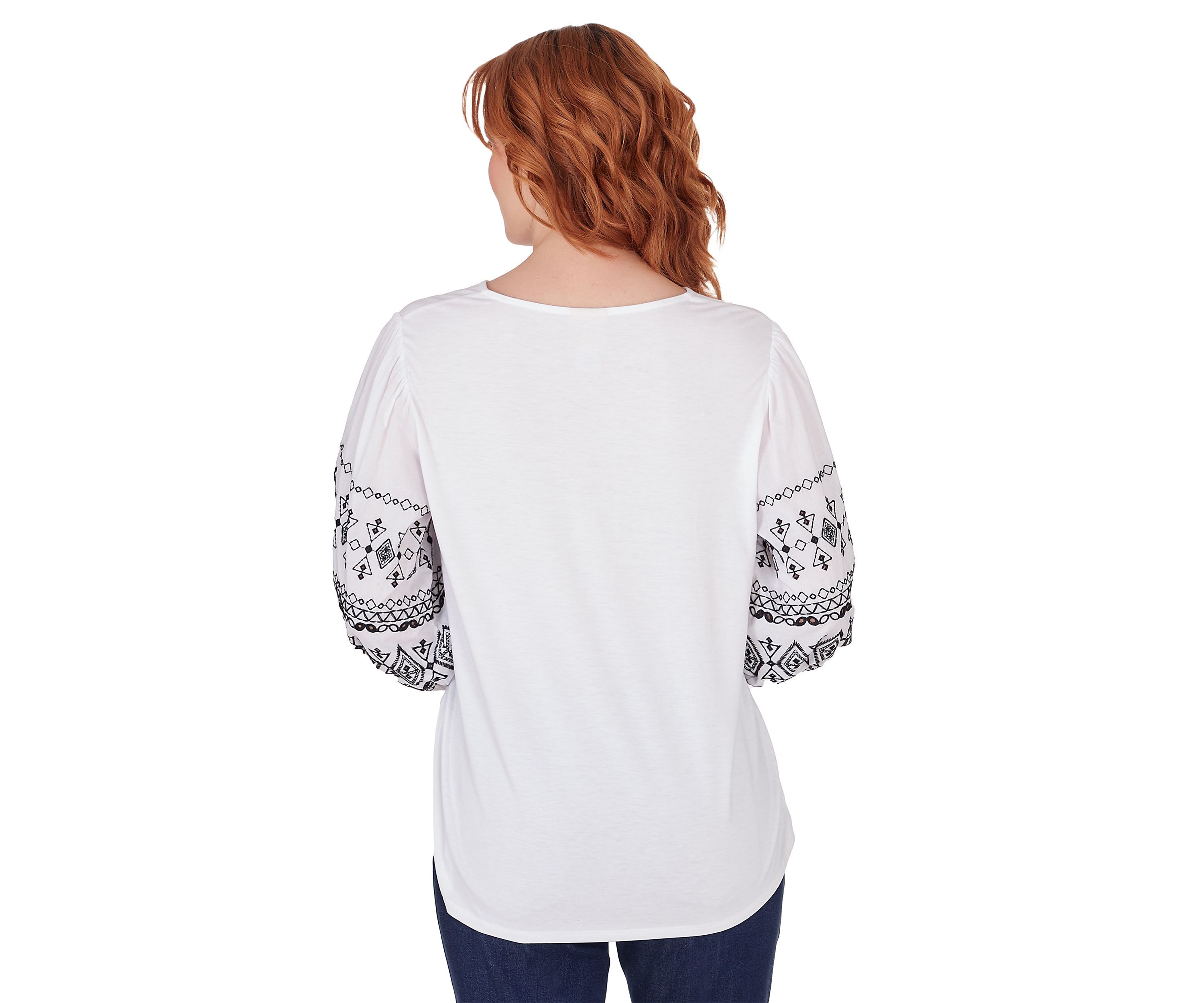 Womens Embroidered Solid Knit Top