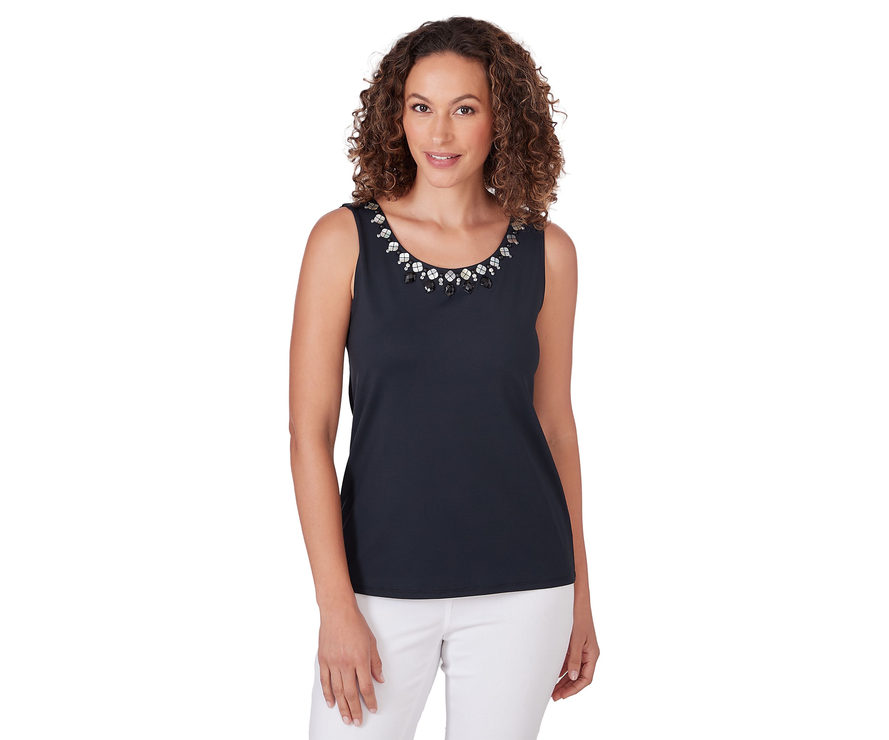 Womens Embellished Solid Sleeveless Top