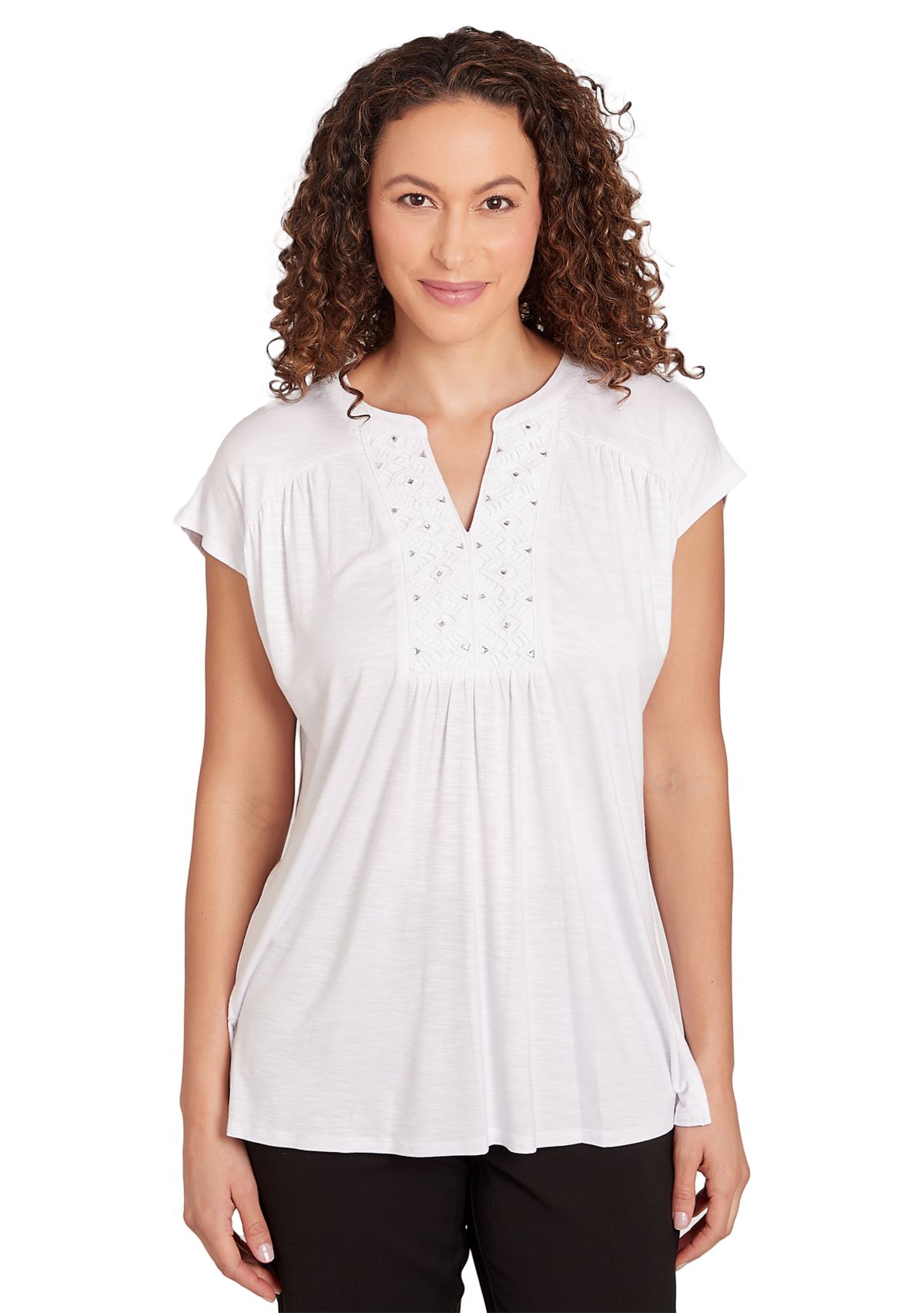 Womens Embellished Placket Top