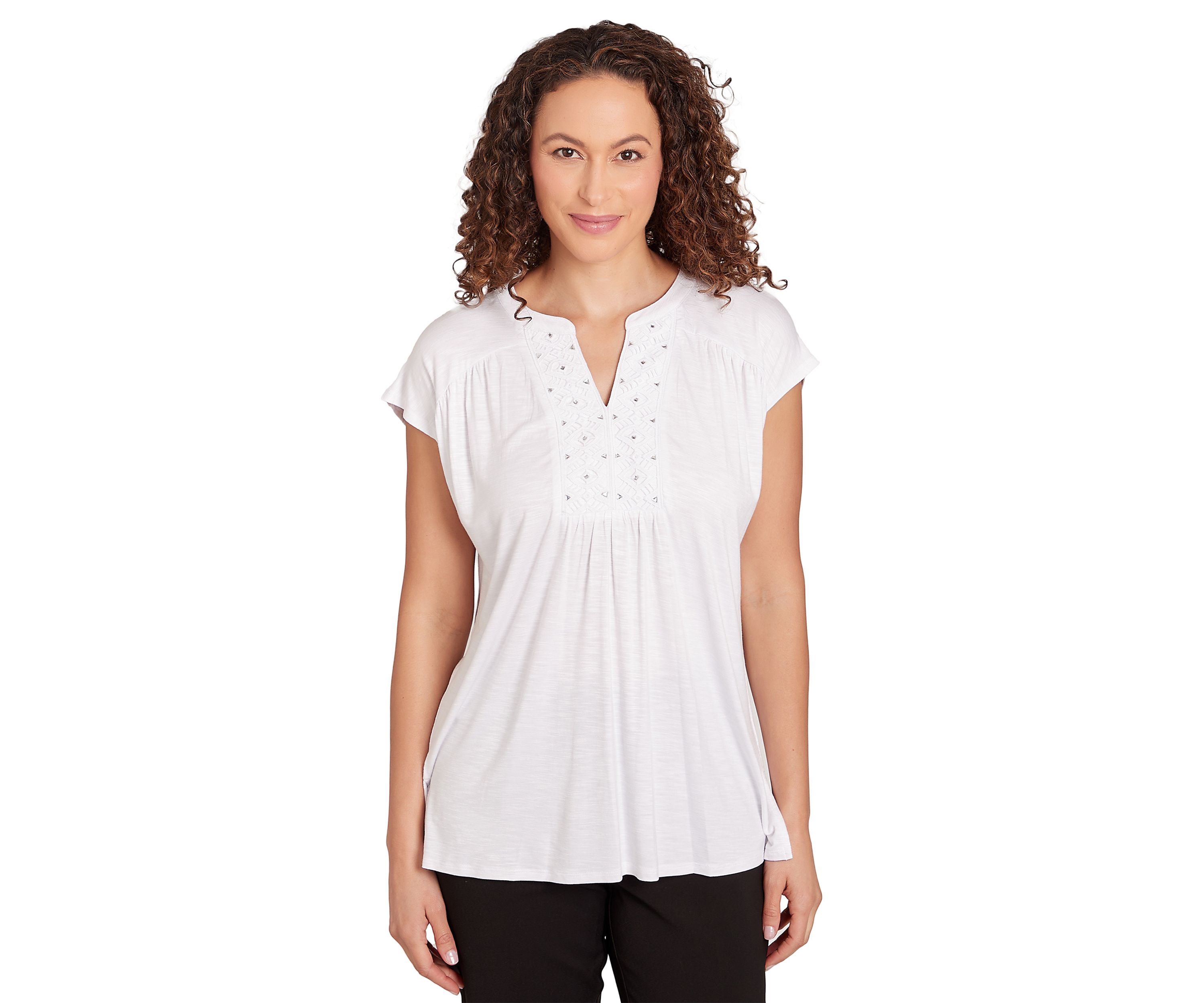Womens Embellished Placket Top