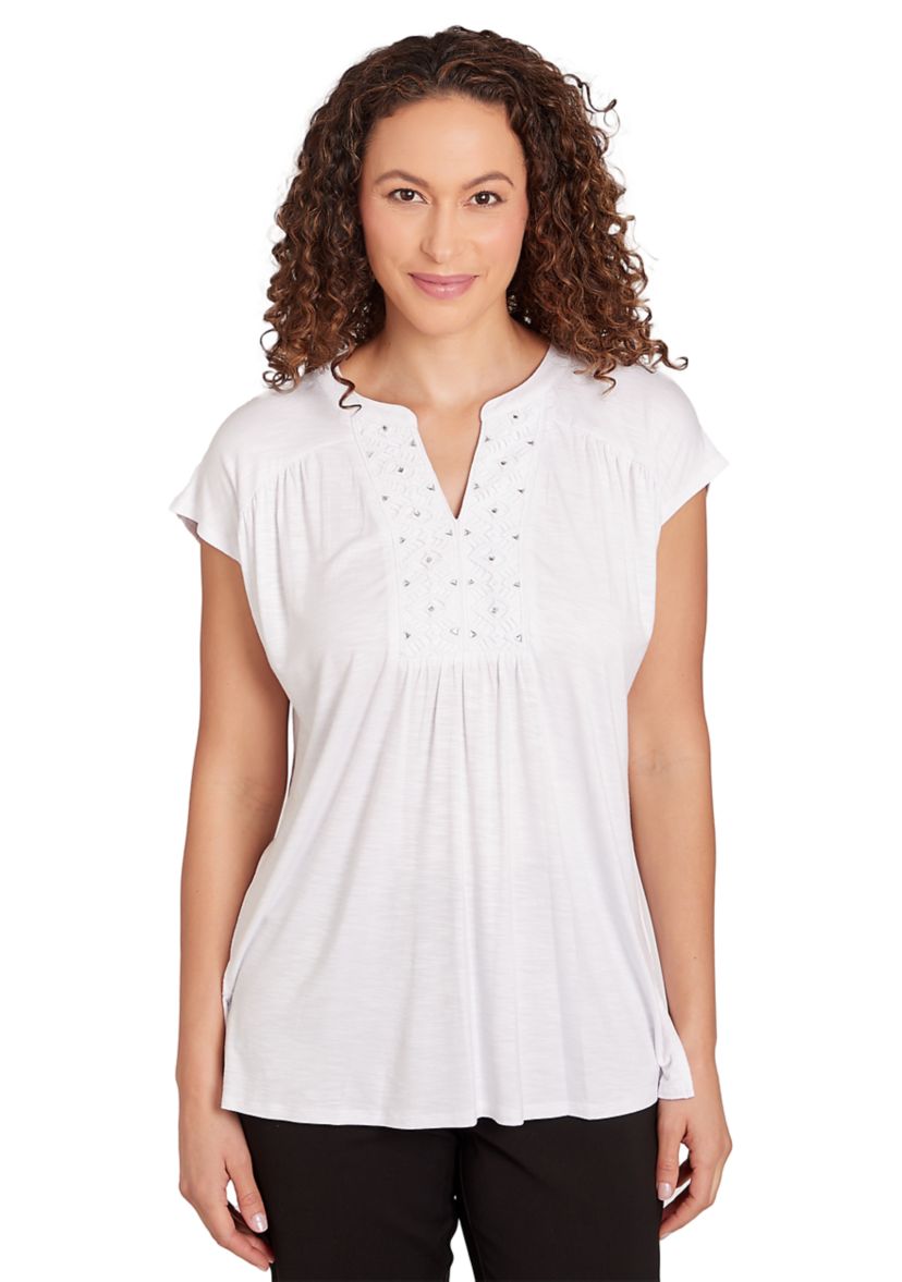 Womens Embellished Placket Top
