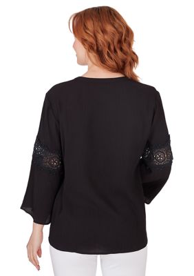Women's Solid Rayon Gauze Top with Lace Trim