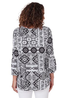 Women's Eclectic Patchwork Puff Print Top