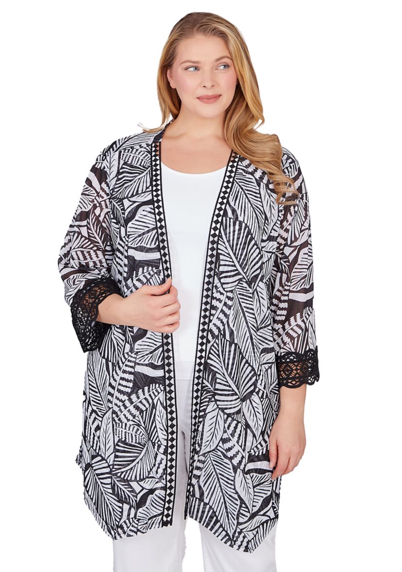 Plus Size Tropical Leaf Cardigan