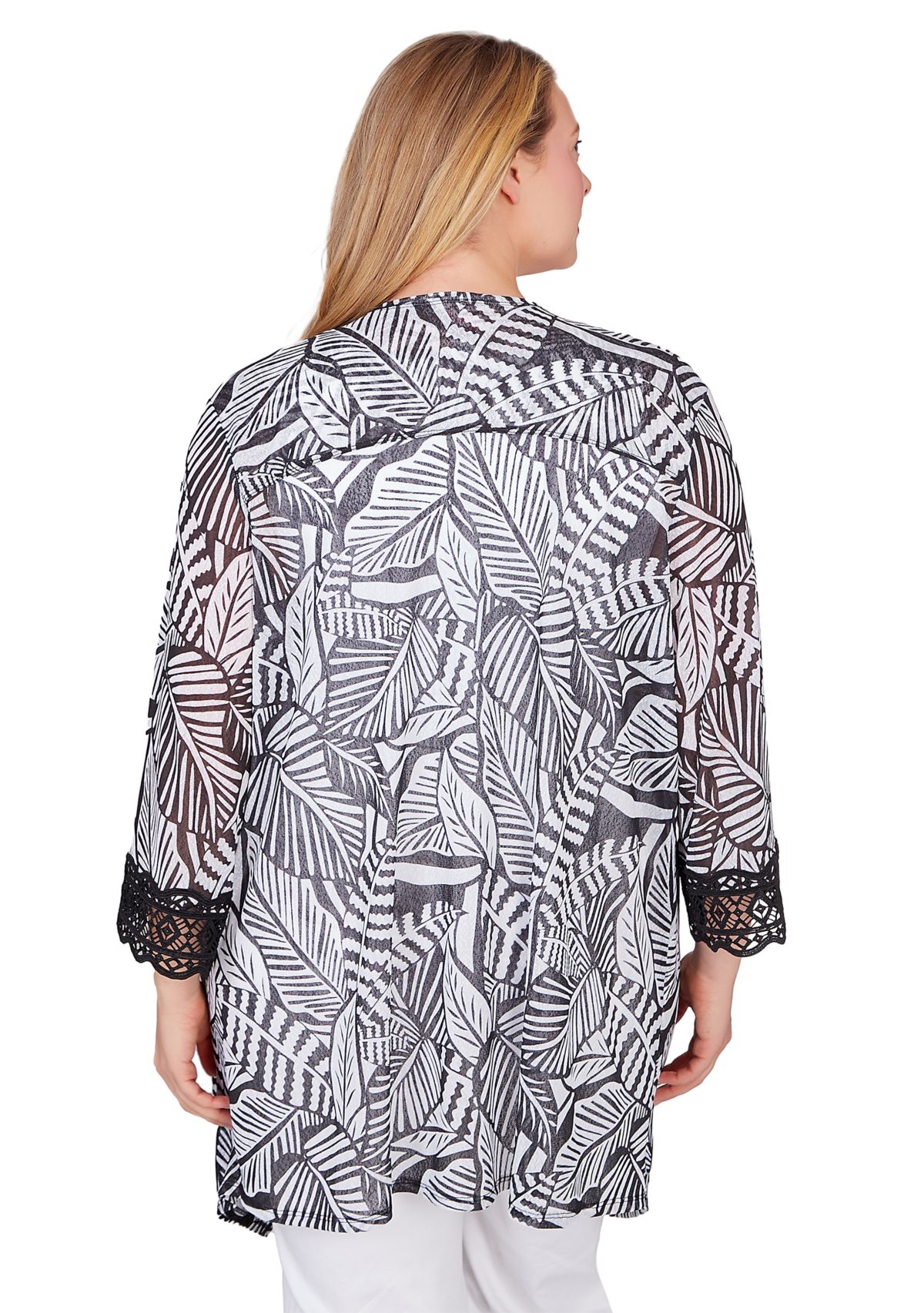 Plus Size Tropical Leaf Cardigan
