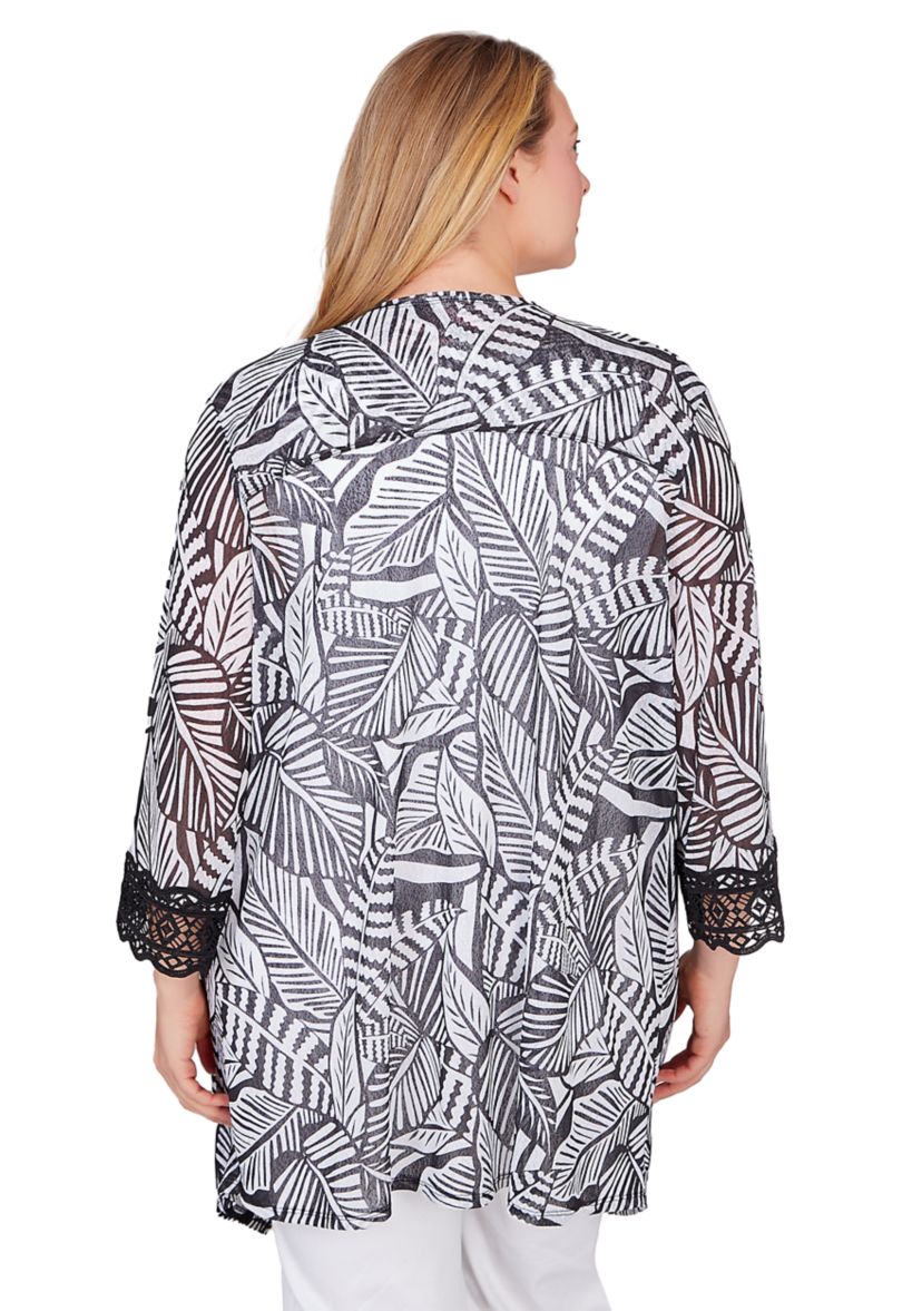 Plus Size Tropical Leaf Cardigan