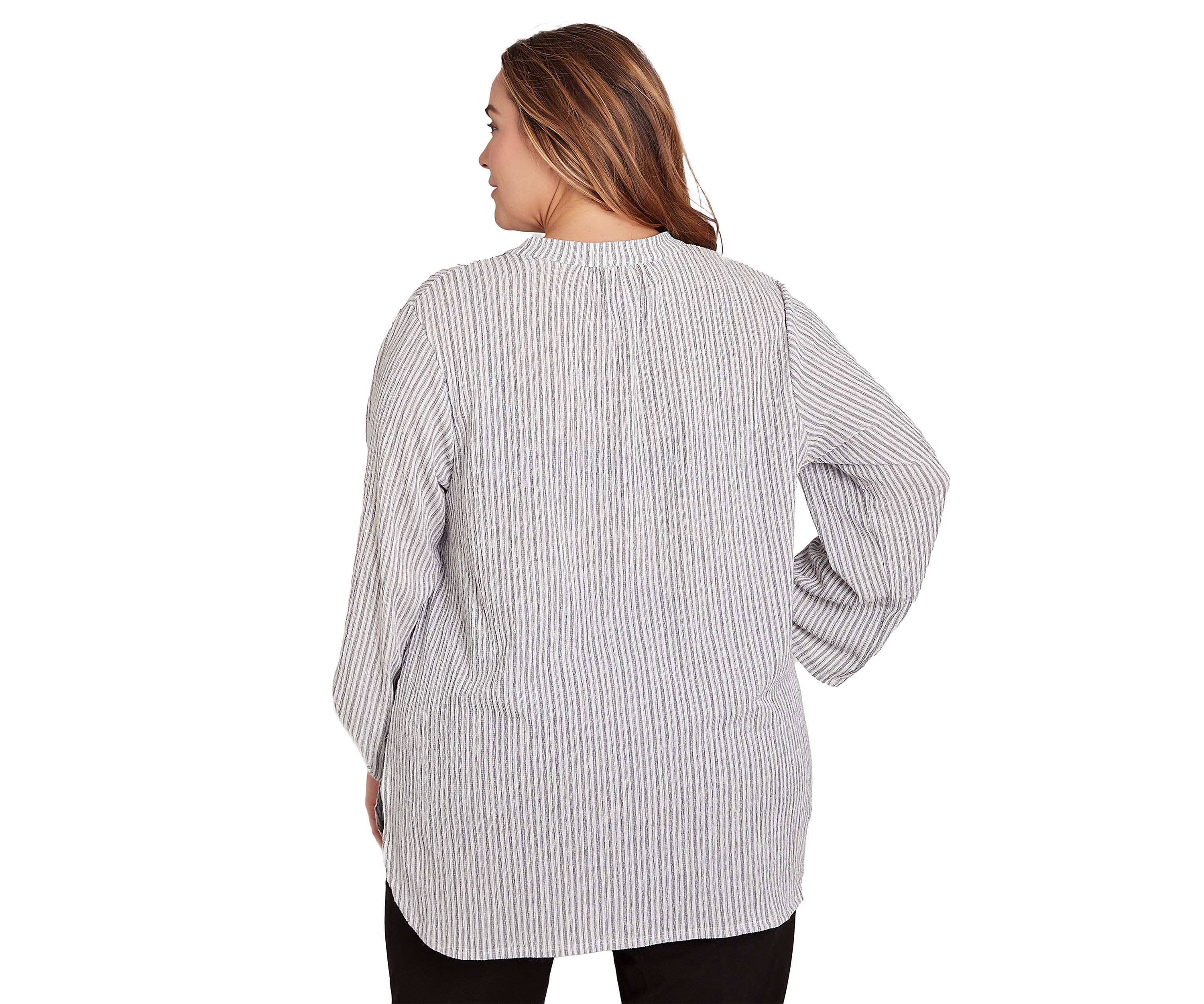 Plus Size Puckered Stripe Pattern Top