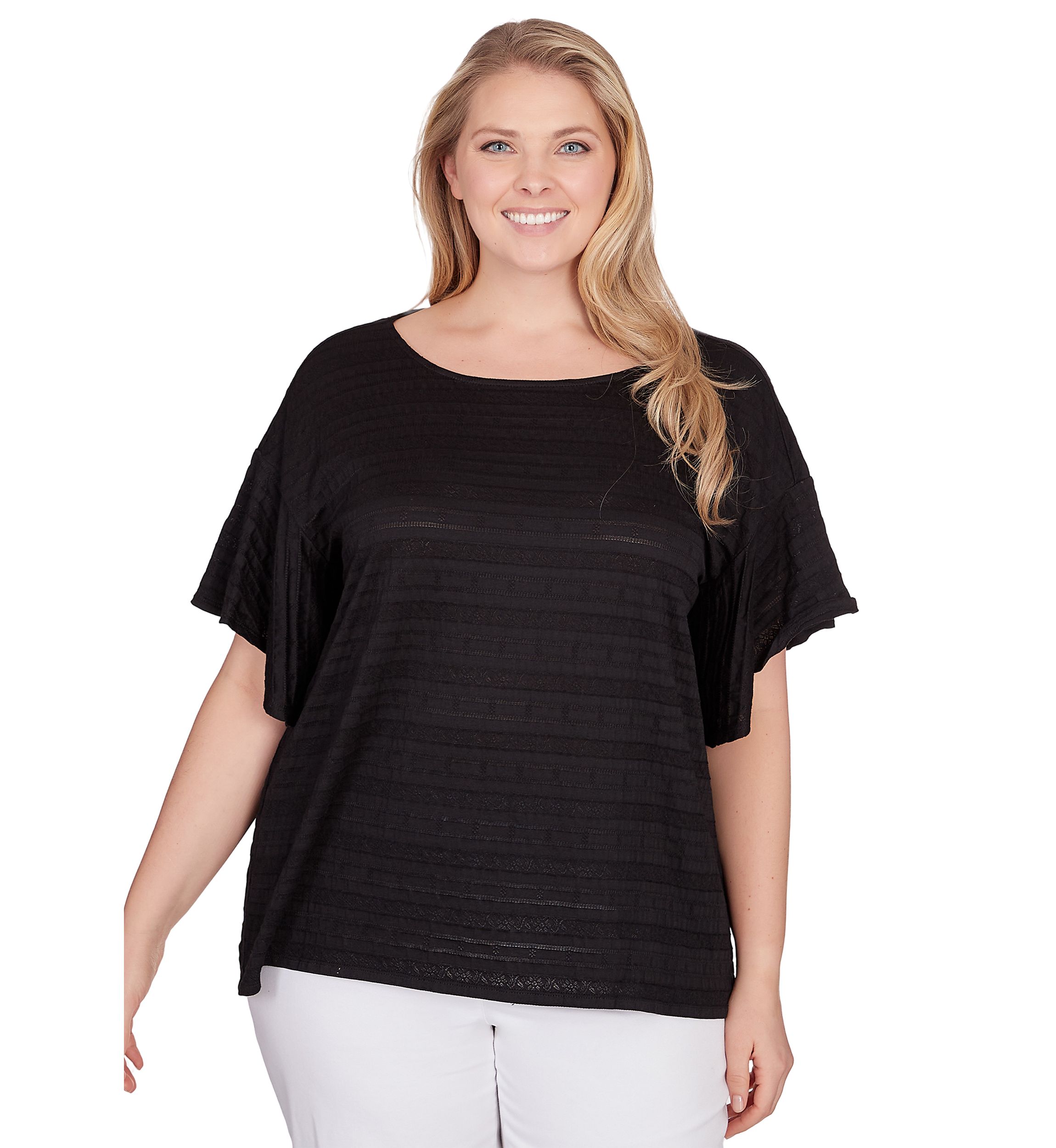 Plus Size Decorative Smocked Knit Top