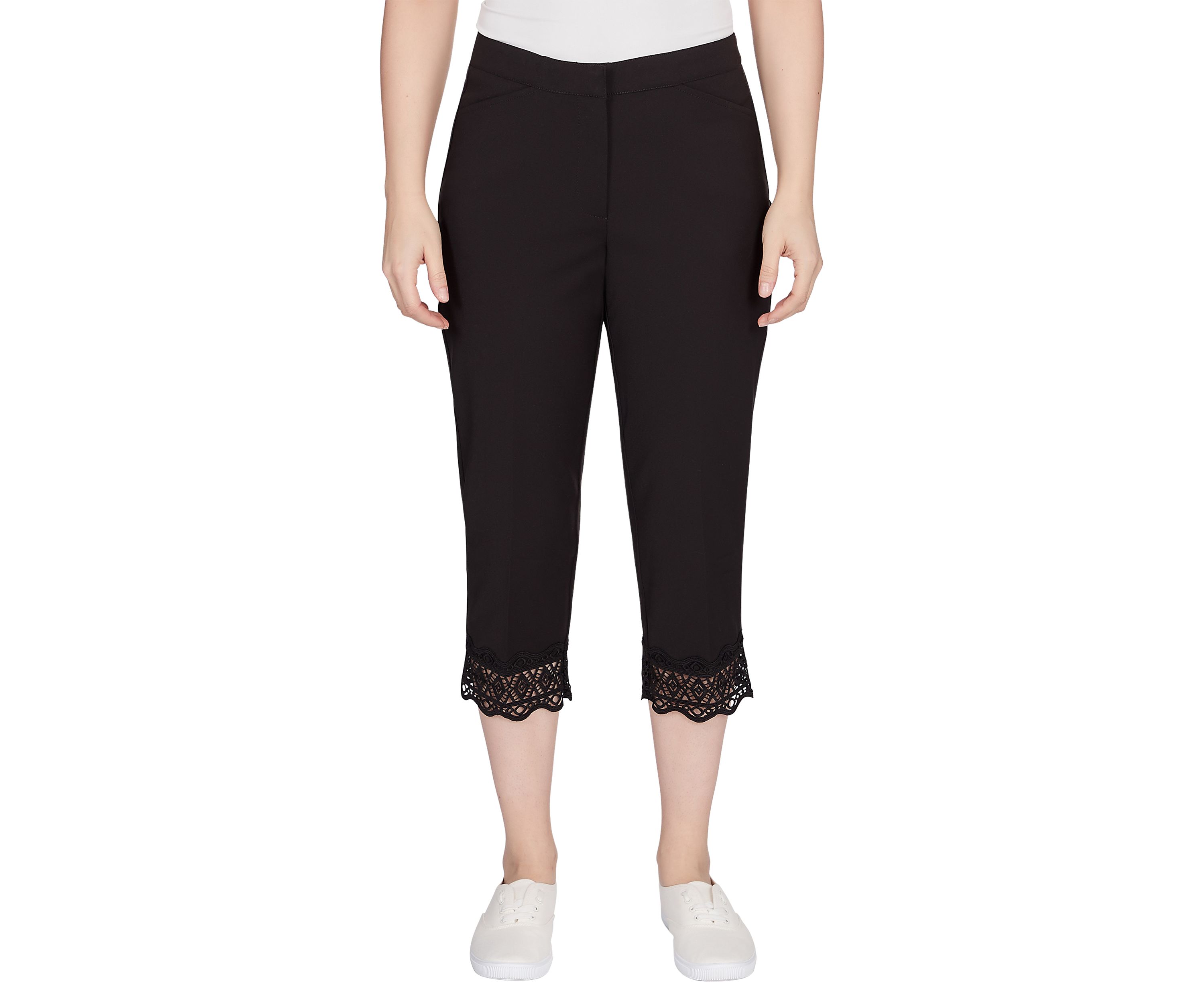 Petite Stretch Lace Hem Capri Pants