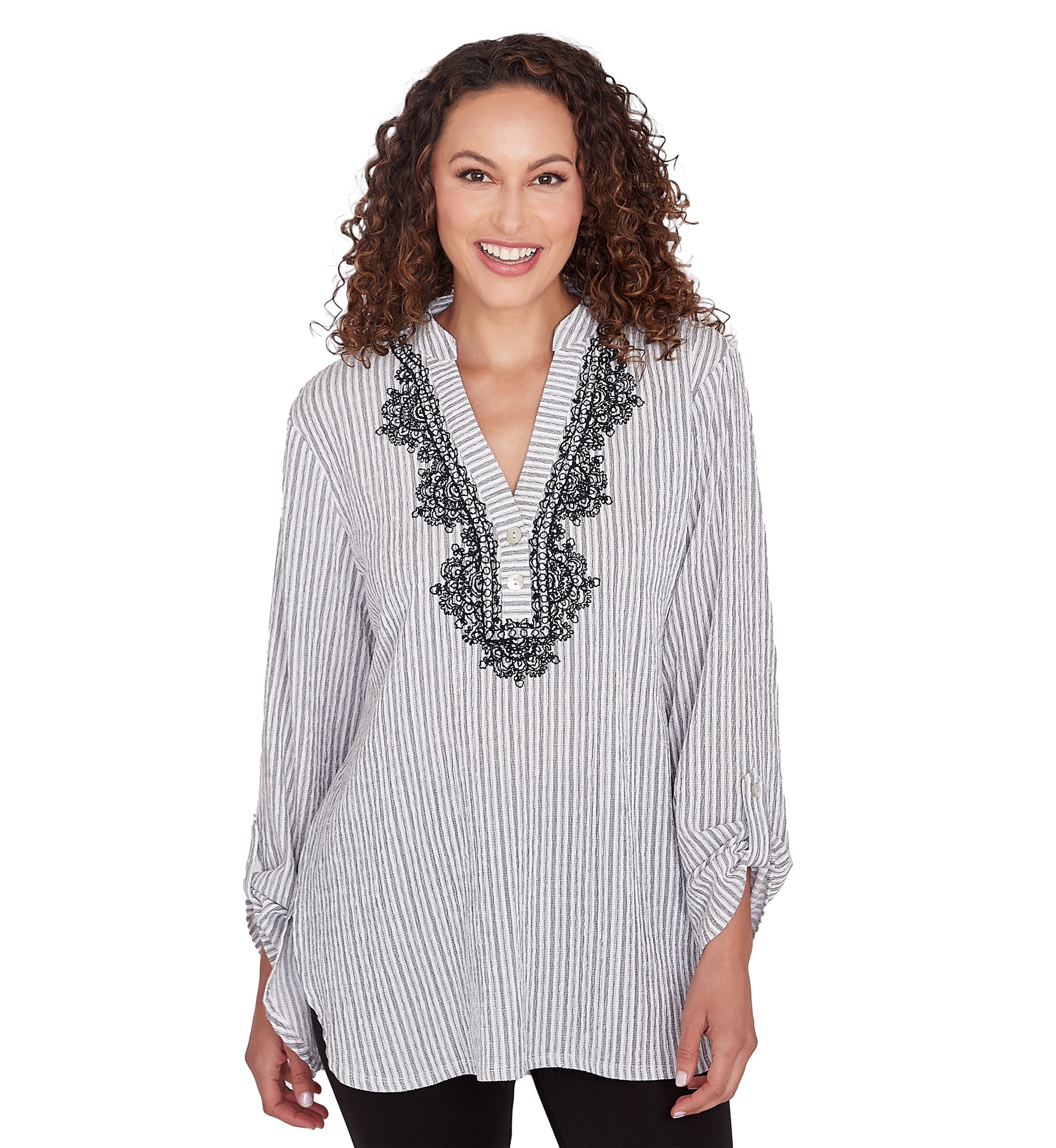 Petite Puckered Stripe Pattern Top