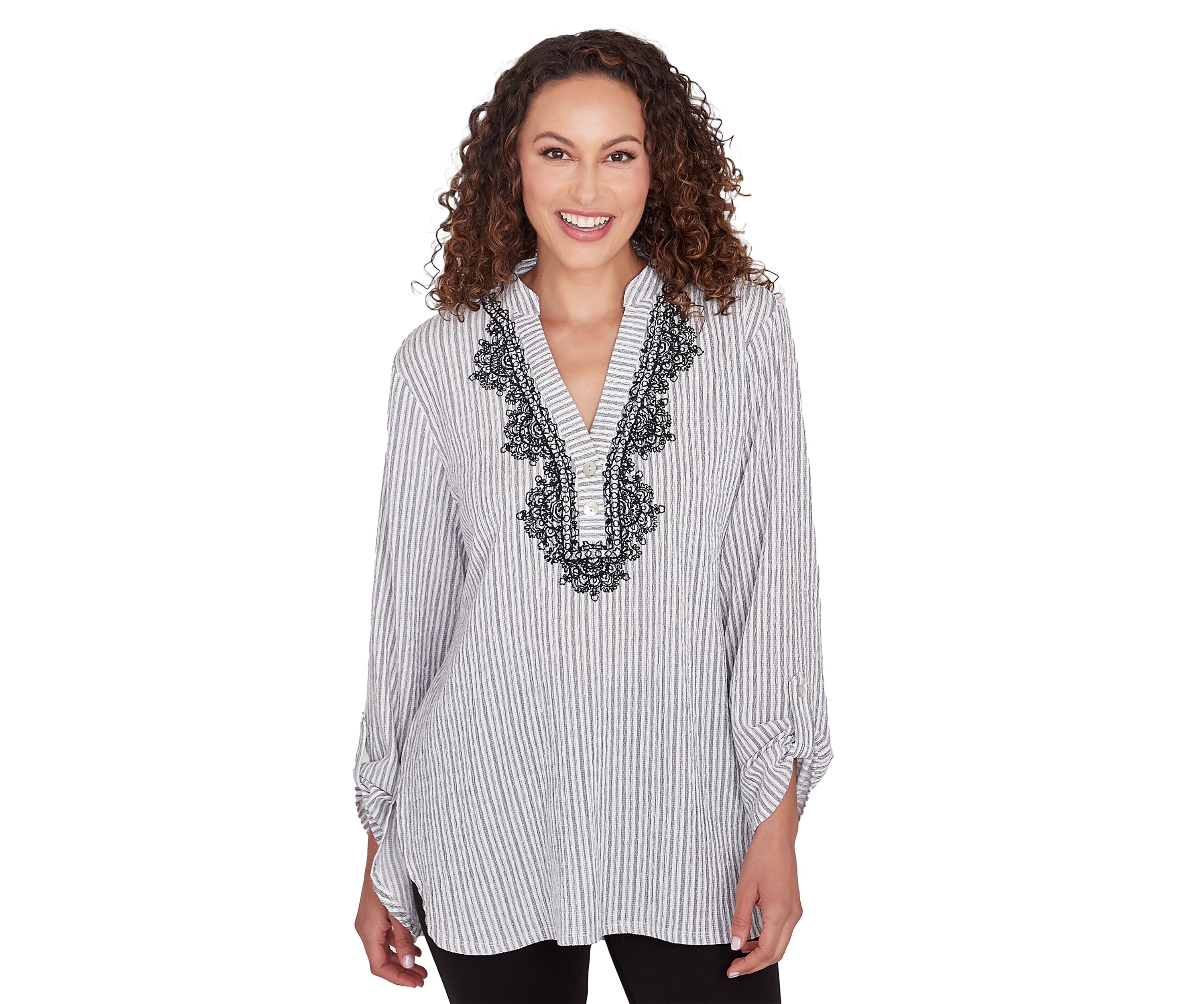 Petite Puckered Stripe Pattern Top