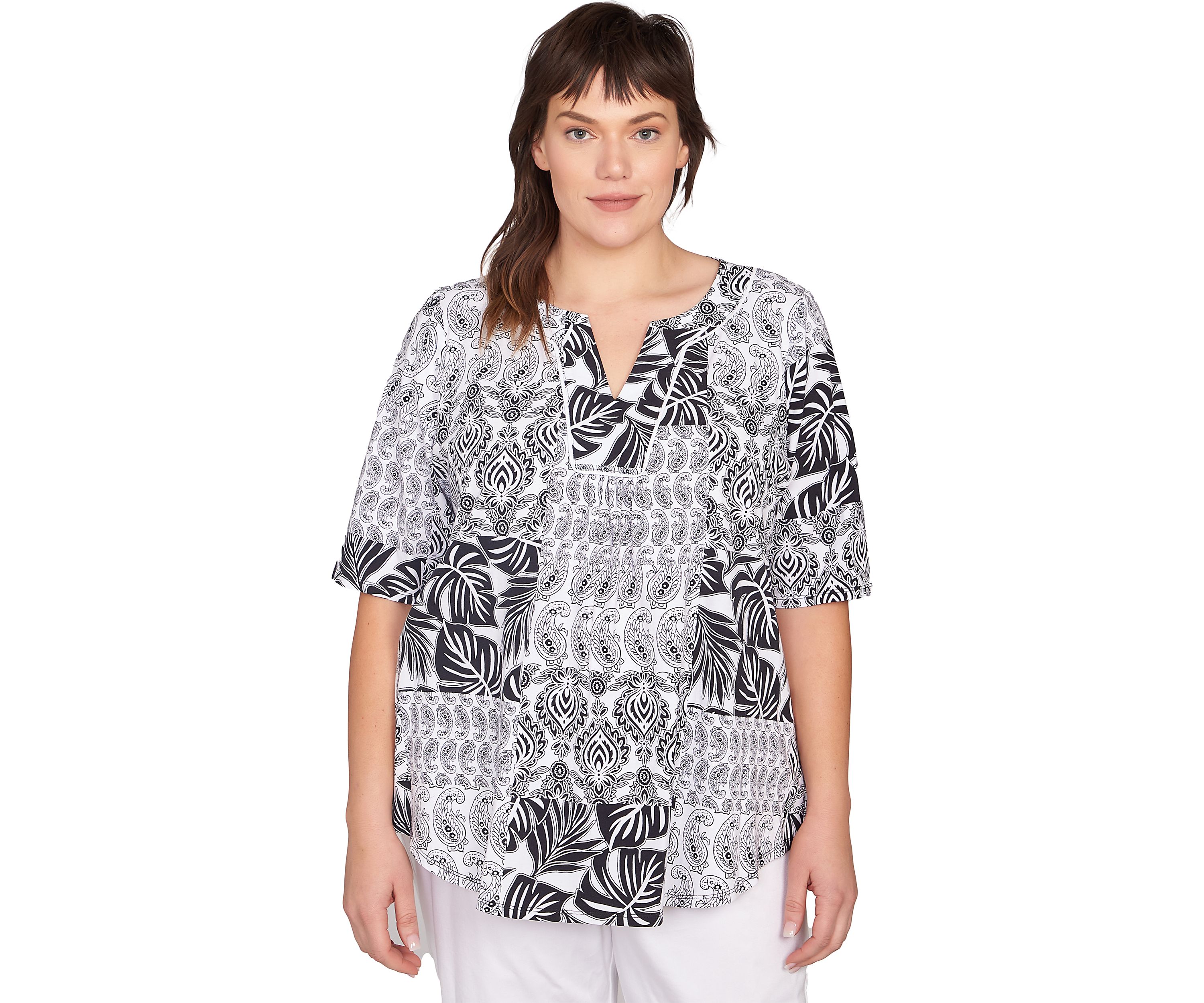 Plus Size Bali Patchwork Print T-Shirt