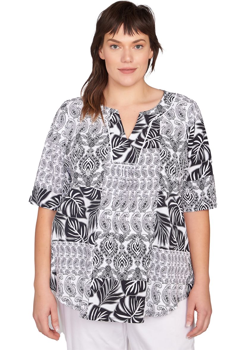 Plus Size Bali Patchwork Print T-Shirt