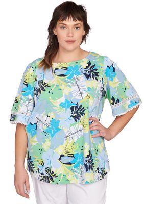 Ruby Rd Women's Plus Size Tropical Layered Print T-Shirt, 3X