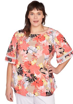 Ruby Rd Women's Plus Size Tropical Layered Print T-Shirt, 3X