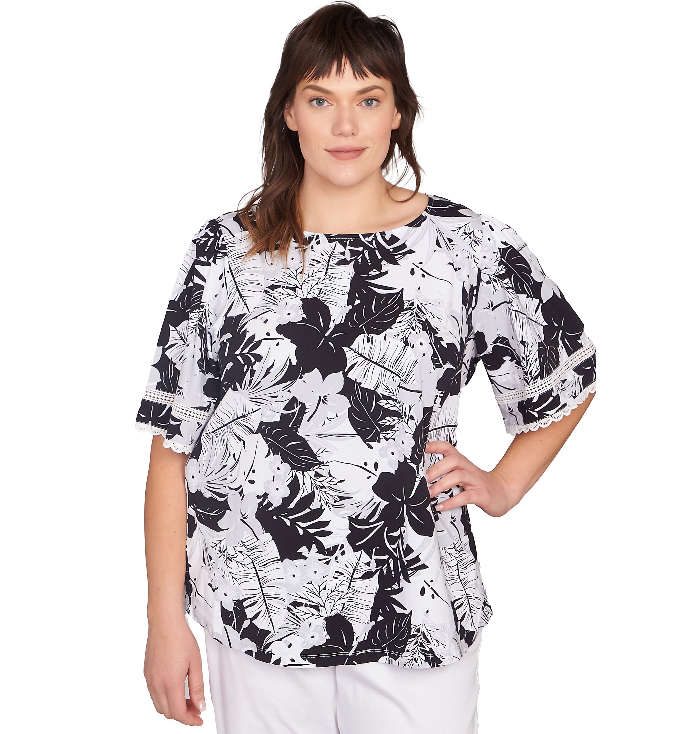 Plus Size Tropical Layered Print T-Shirt