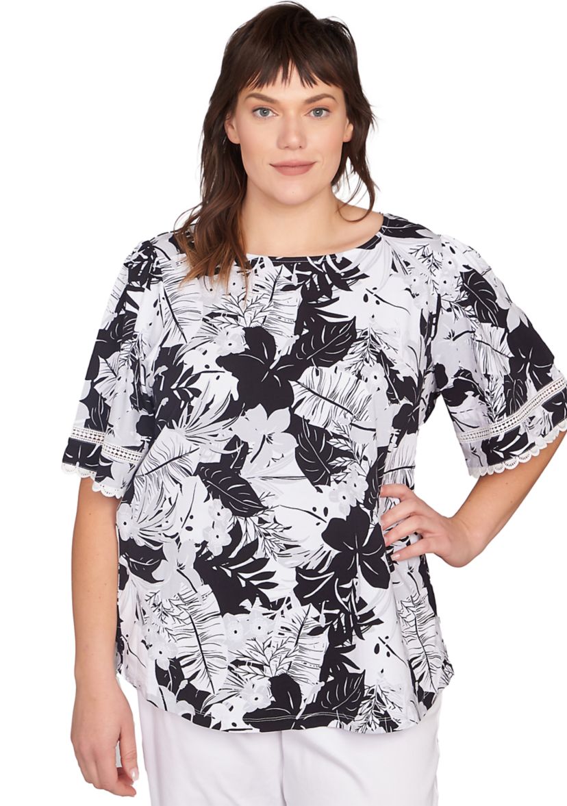 Plus Size Tropical Layered Print T-Shirt