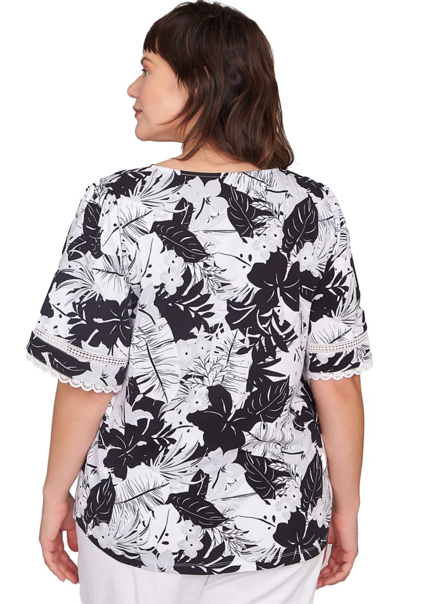 Plus Size Tropical Layered Print T-Shirt
