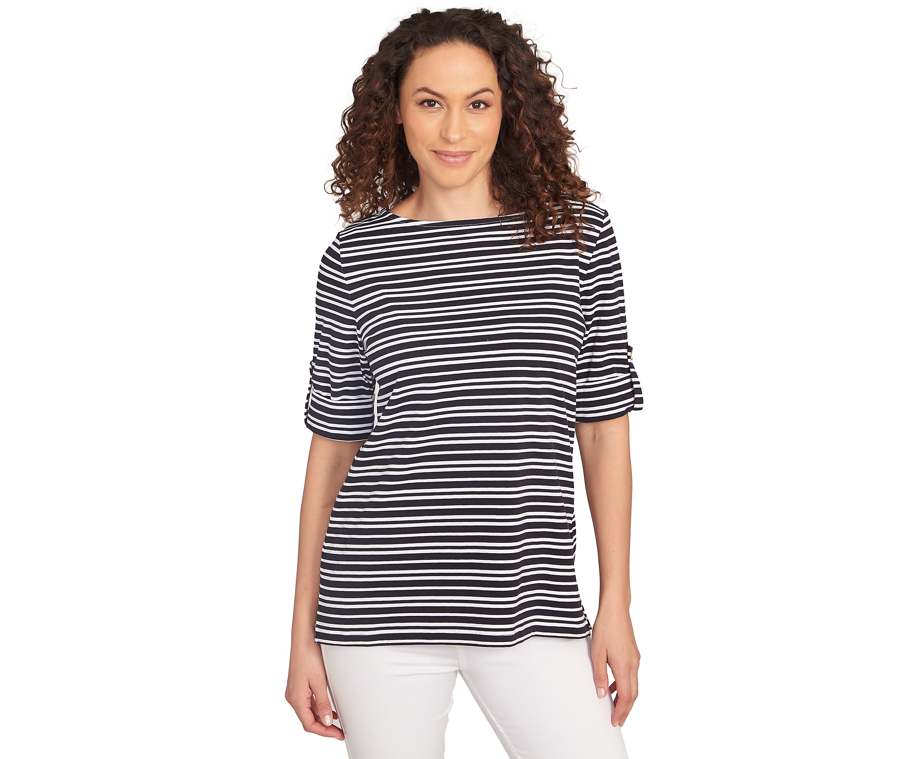 Petite Variegated Stripe Knit T-Shirt