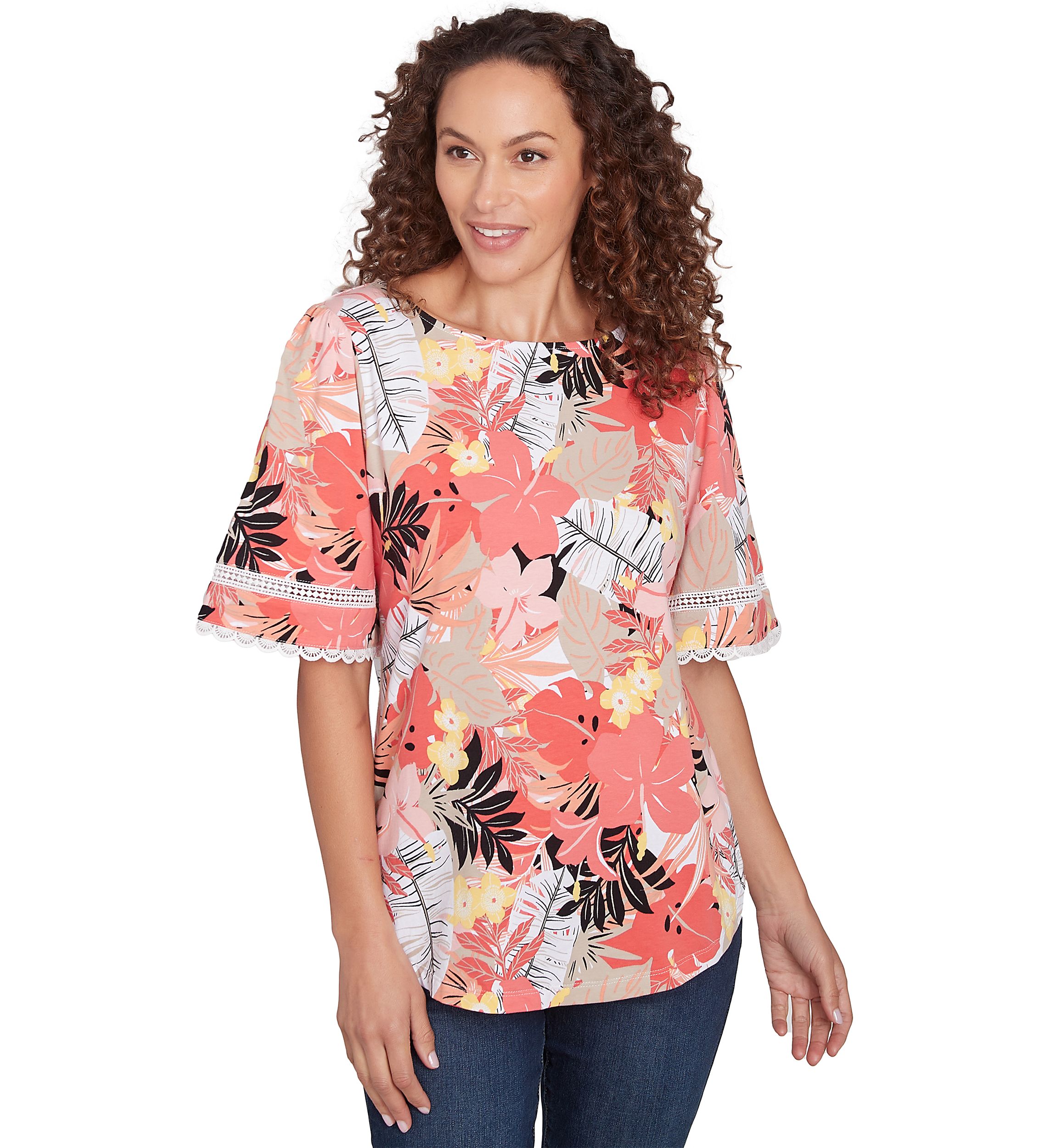 Petite Tropical Layered Print T-Shirt 