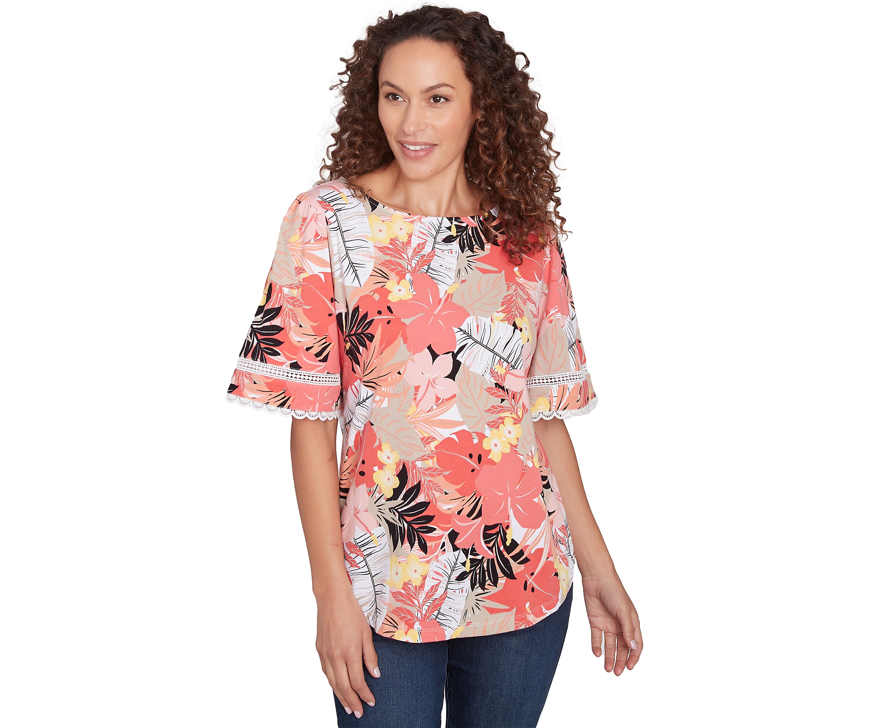 Petite Tropical Layered Print T-Shirt 