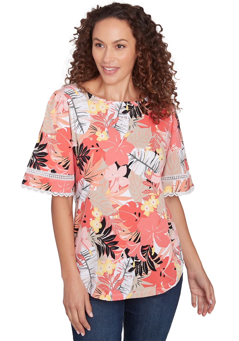 Petite Tropical Layered Print T-Shirt 