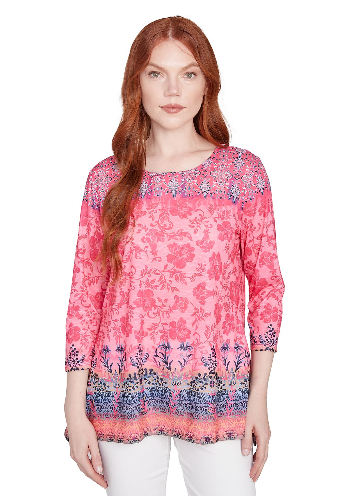 Womens Floral Ombré Border Sublimation Knit Top
