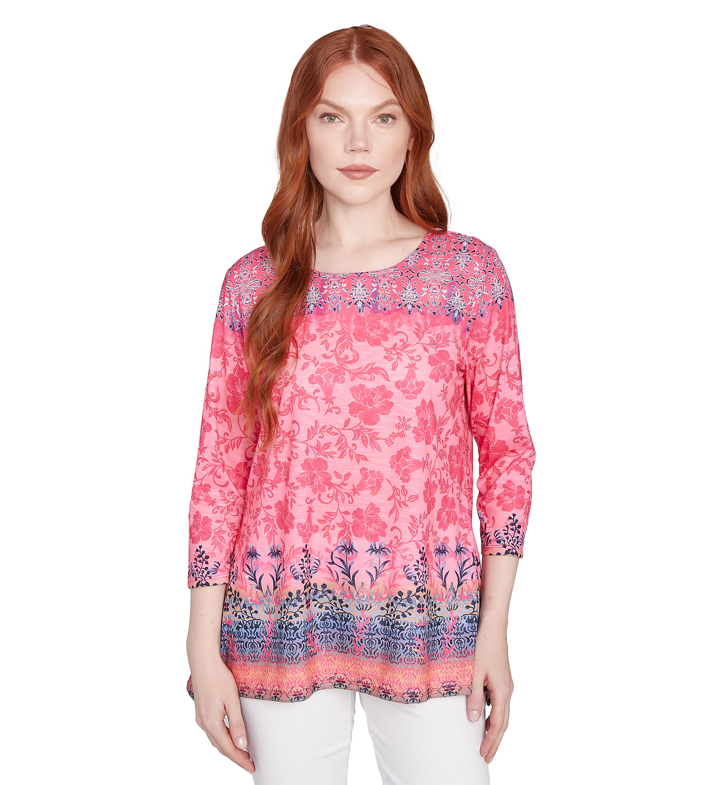Womens Floral Ombré Border Sublimation Knit Top