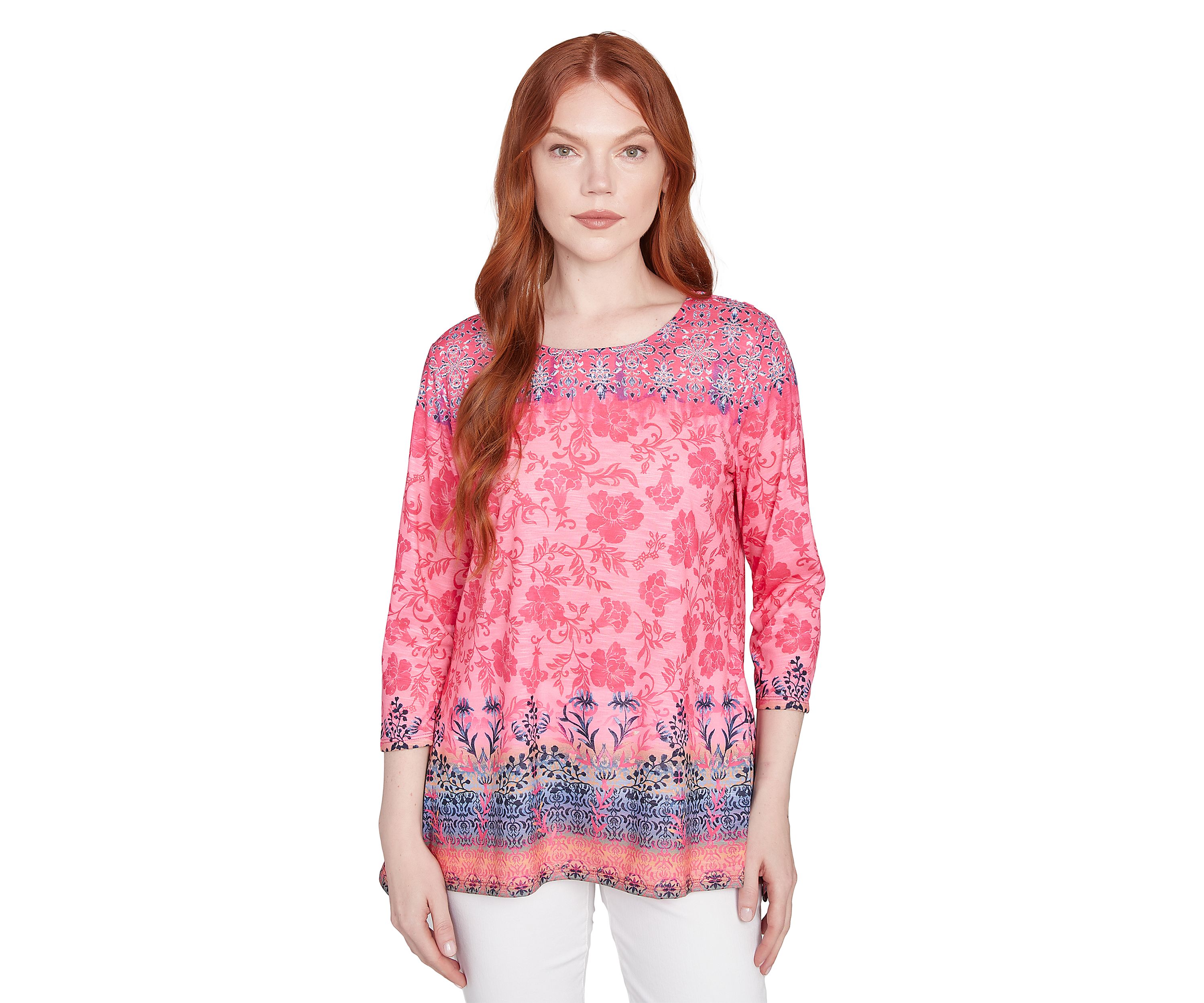 Womens Floral Ombré Border Sublimation Knit Top